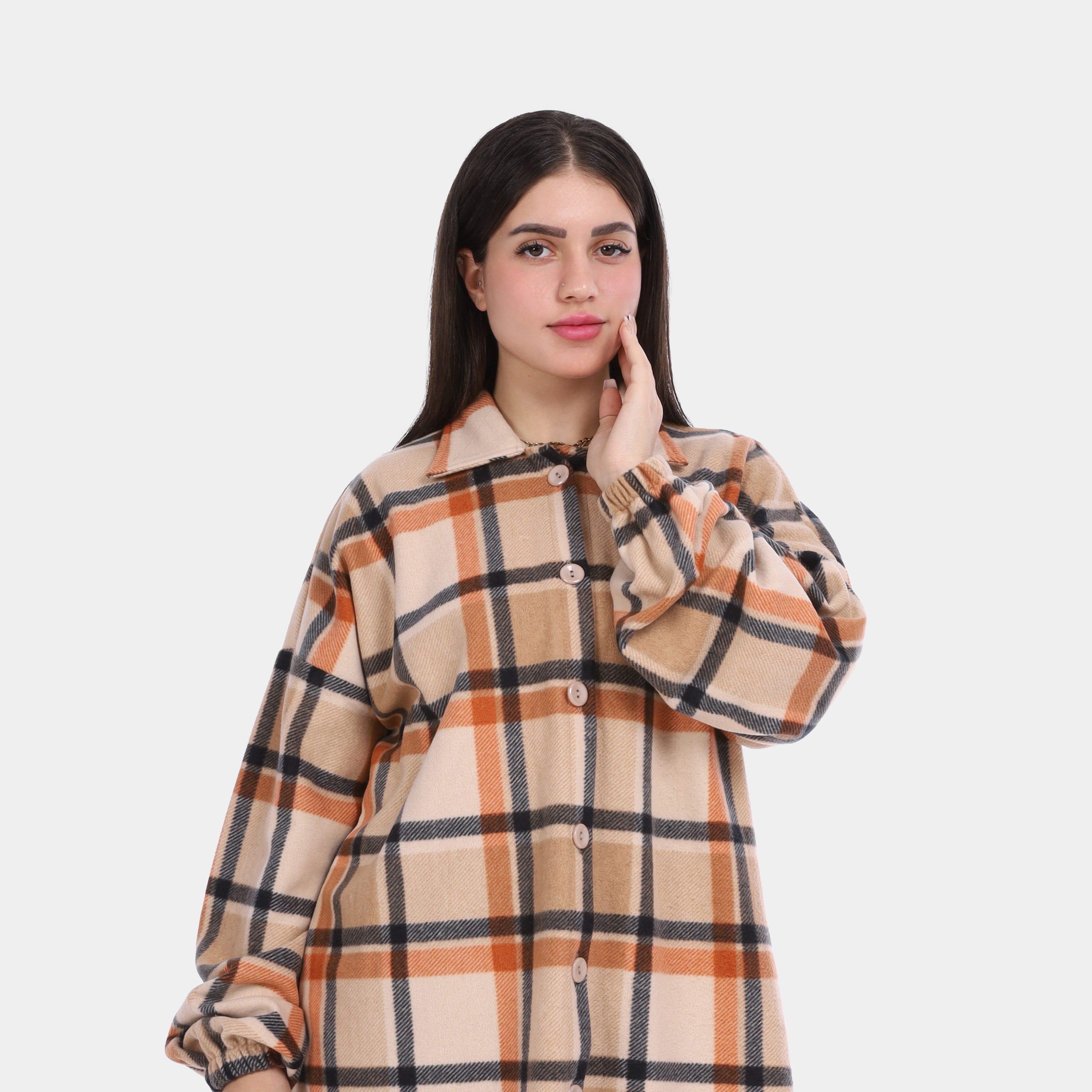 Long Plaid Shirt in Multicolor w1634/338