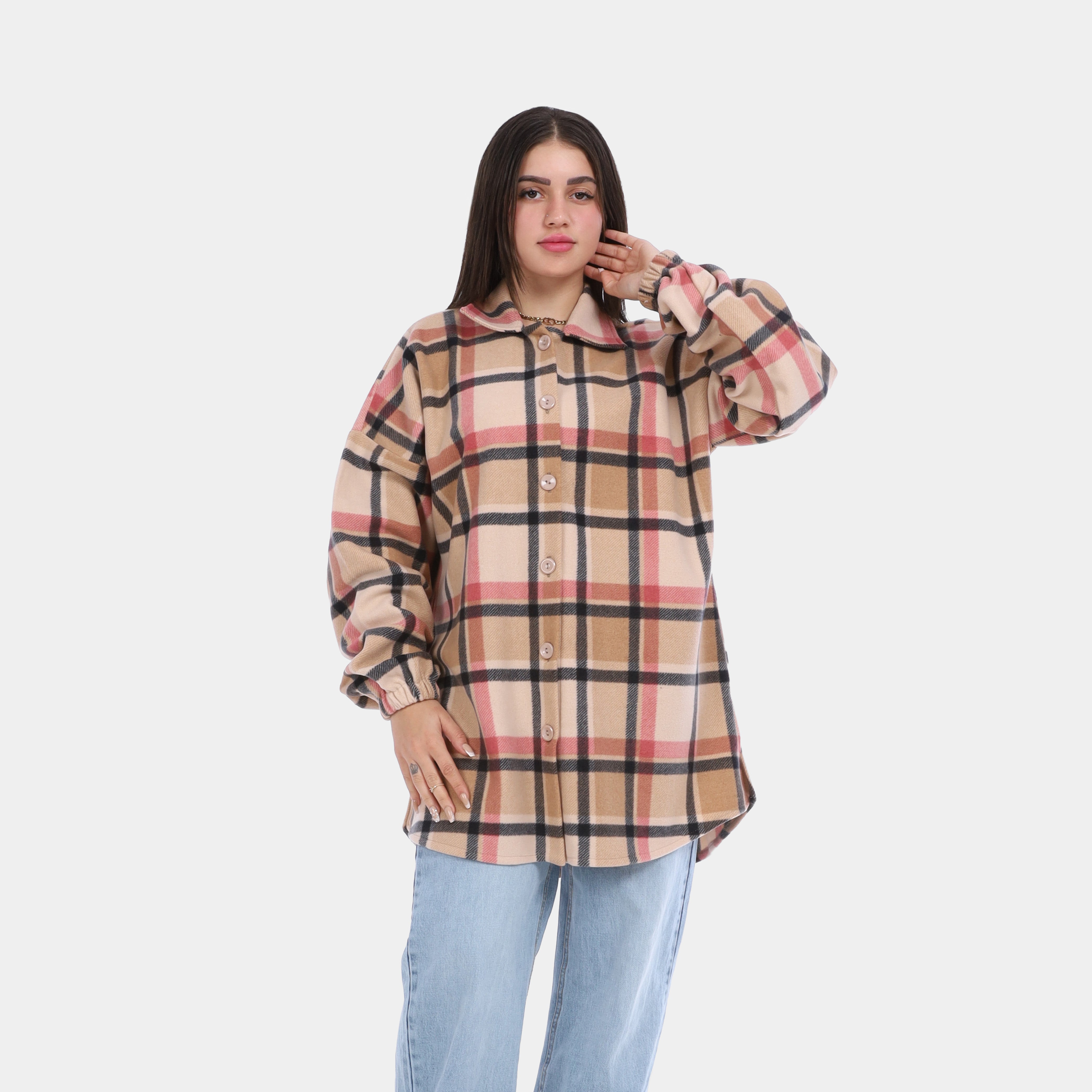Long Plaid Shirt in Multicolor w1634/338