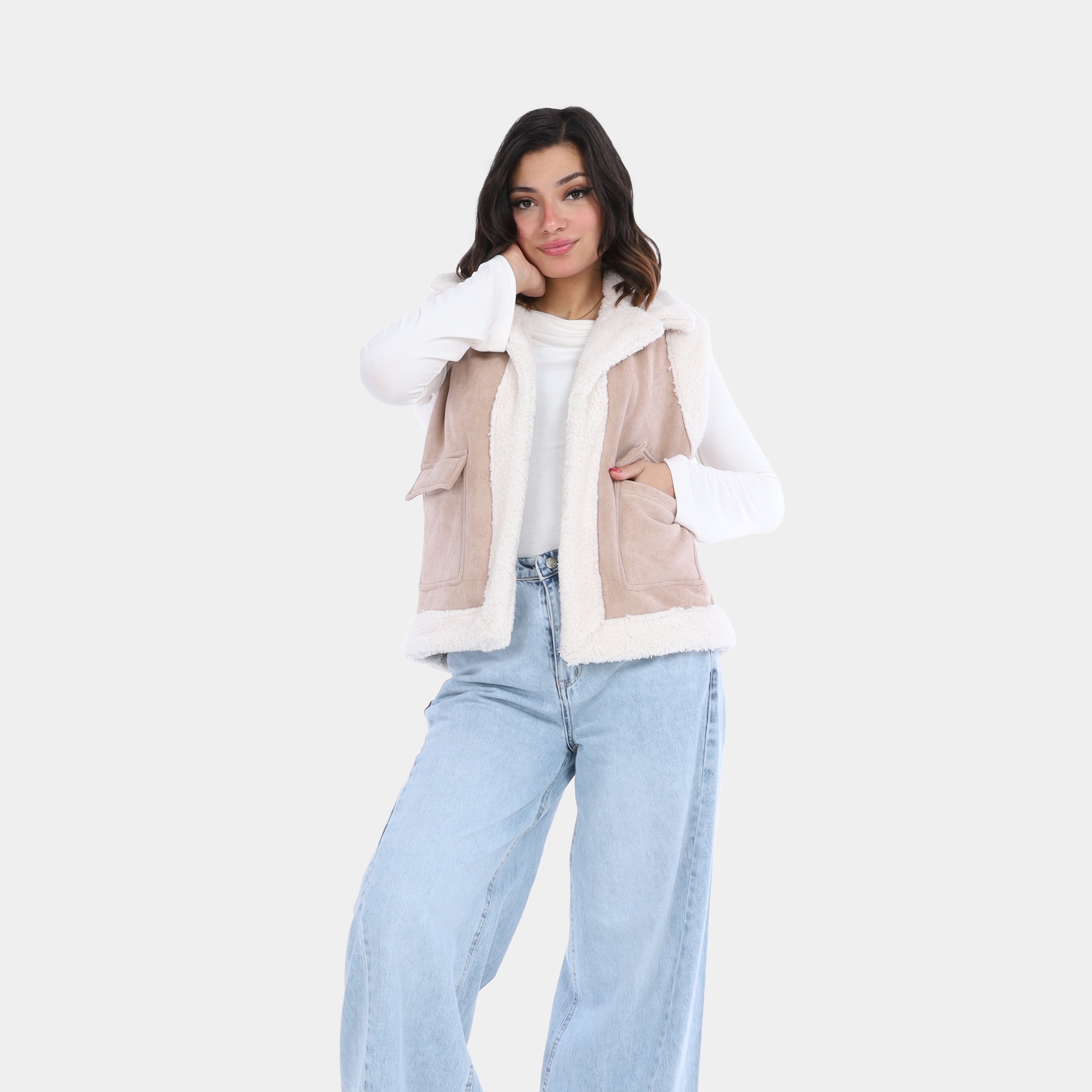 Faux Leather Cut Jacket with Fur Lining w1634/353