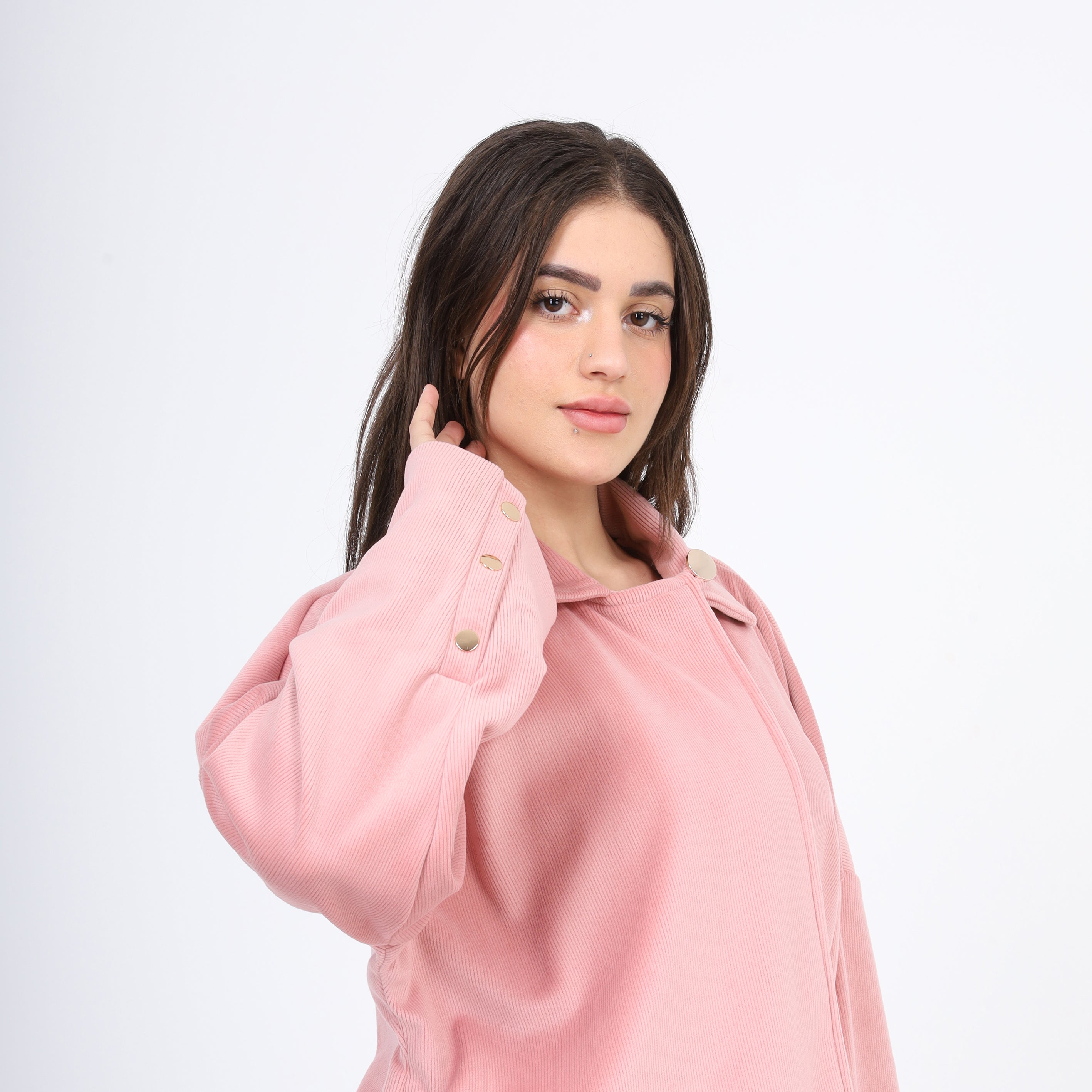 Oversized Velvet Button-Detail Shirt w1634/358