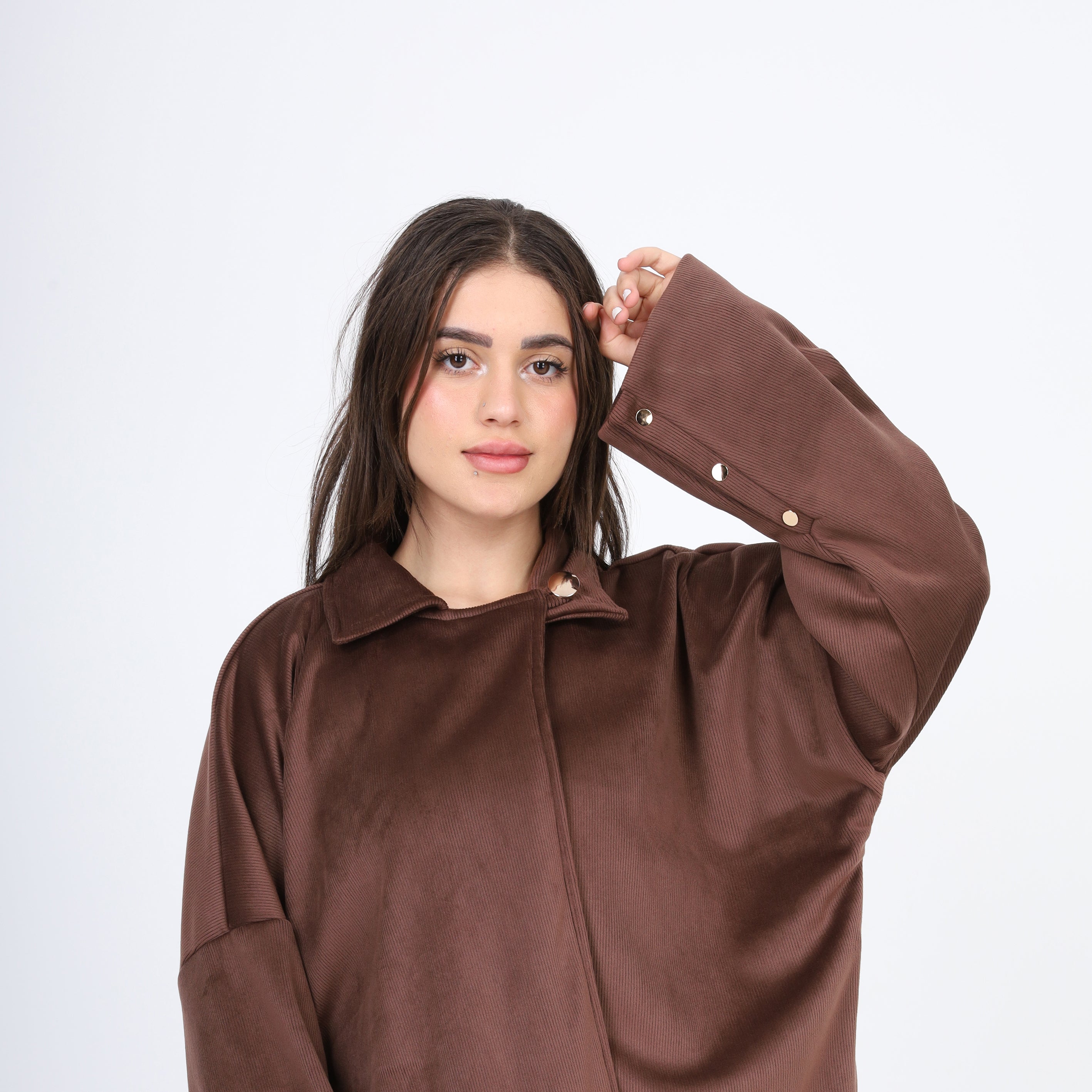 Oversized Velvet Button-Detail Shirt w1634/358