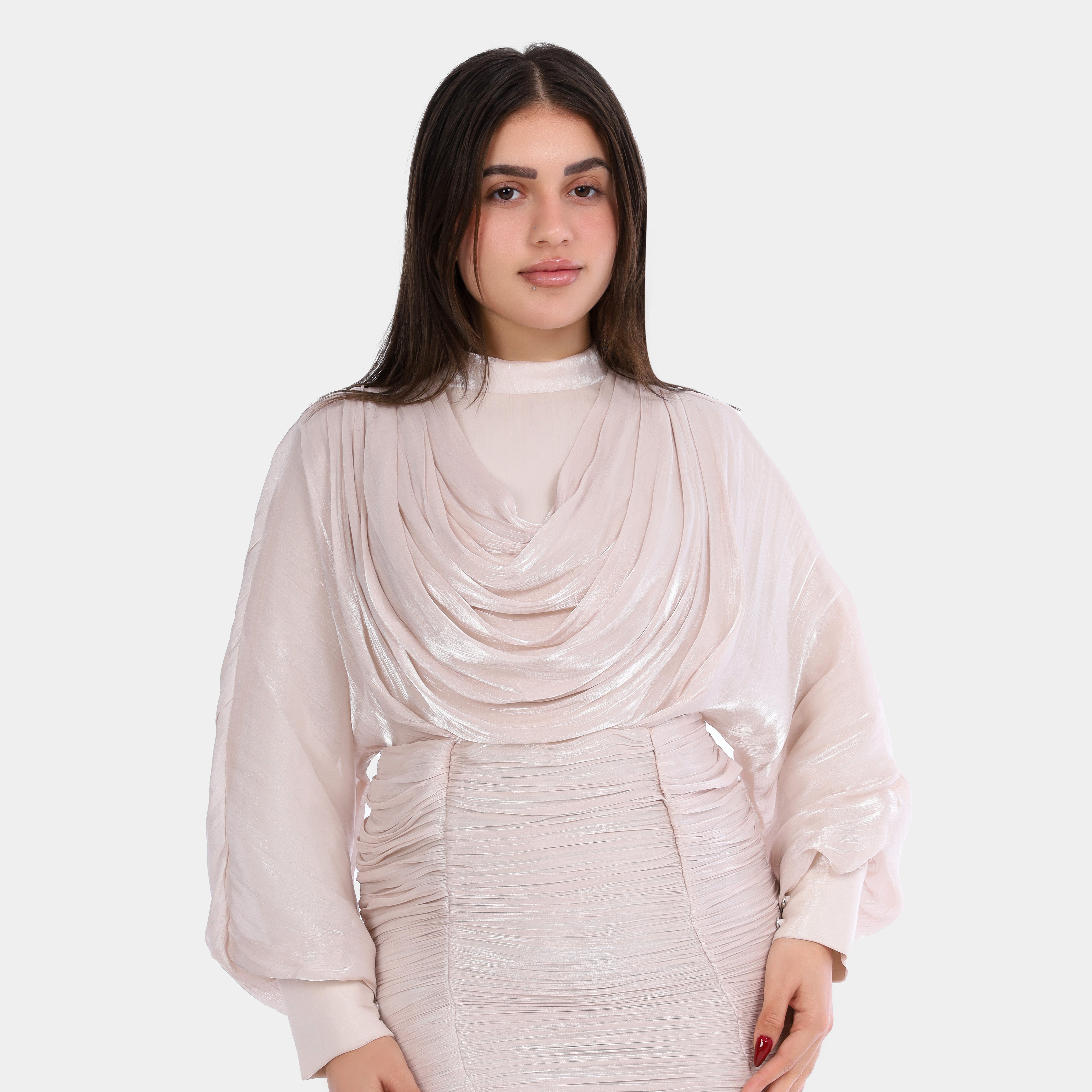 Draped Maxi Dress With Ruched Waist w16381000