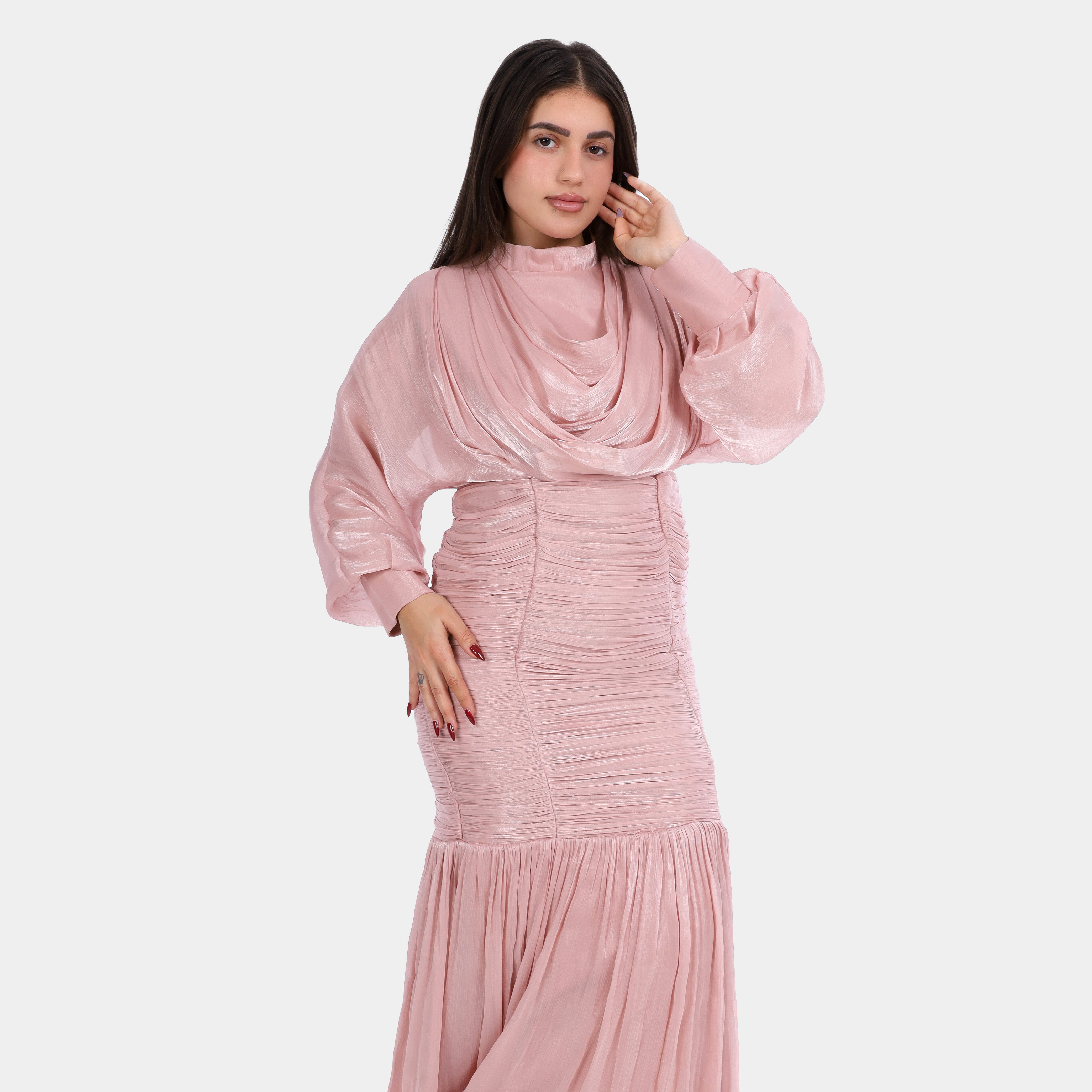 Draped Maxi Dress With Ruched Waist w16381000