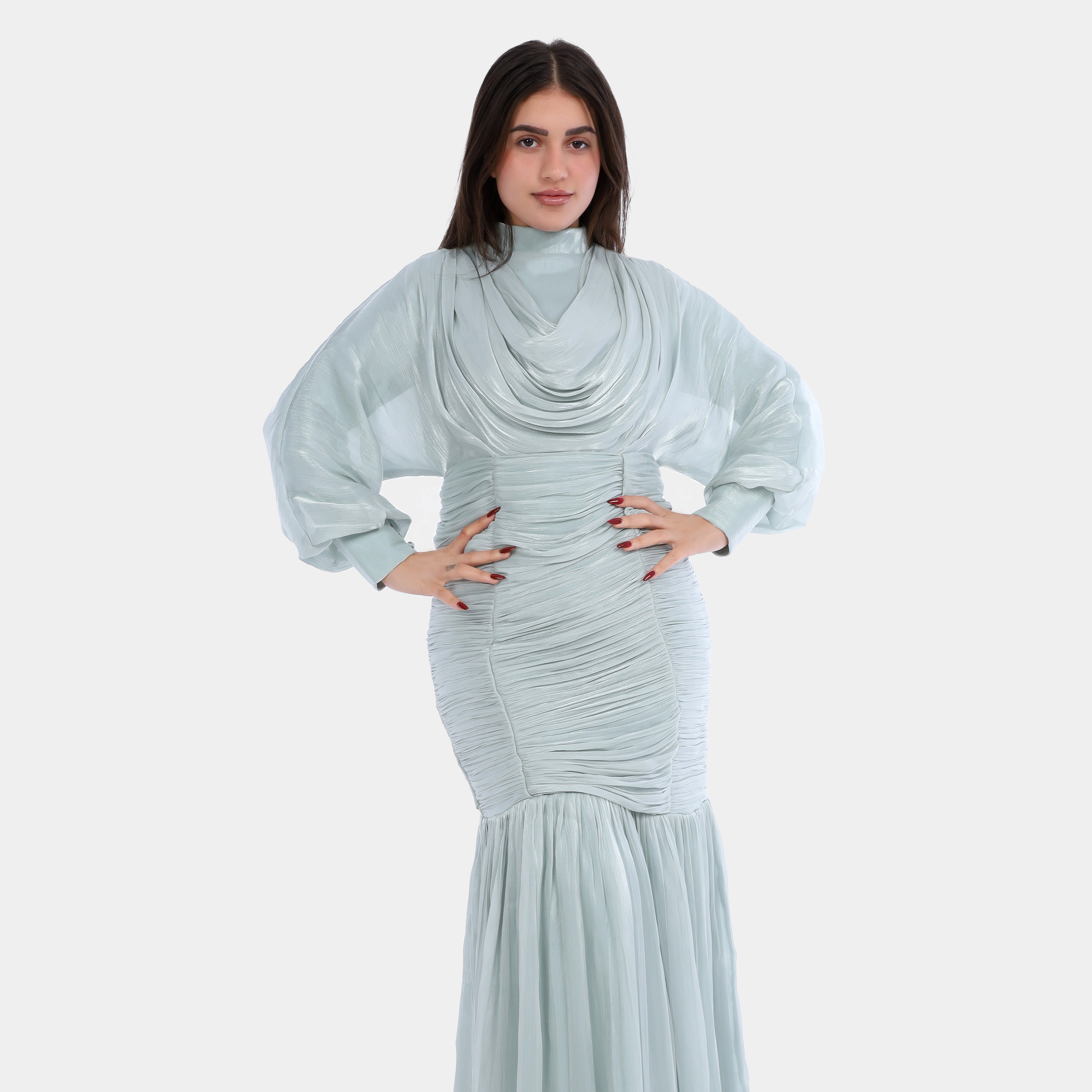 Draped Maxi Dress With Ruched Waist w16381000
