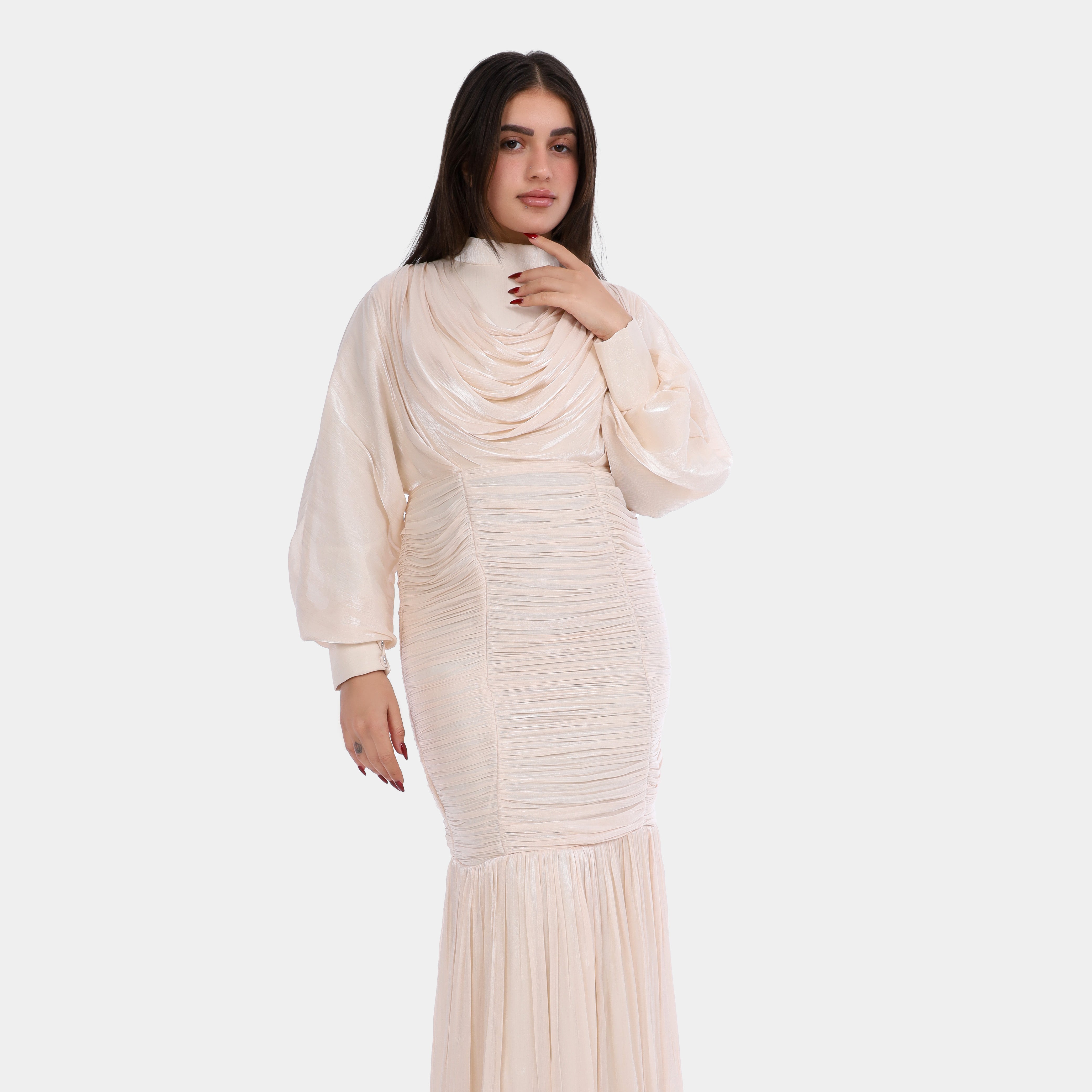 Draped Maxi Dress With Ruched Waist w16381000