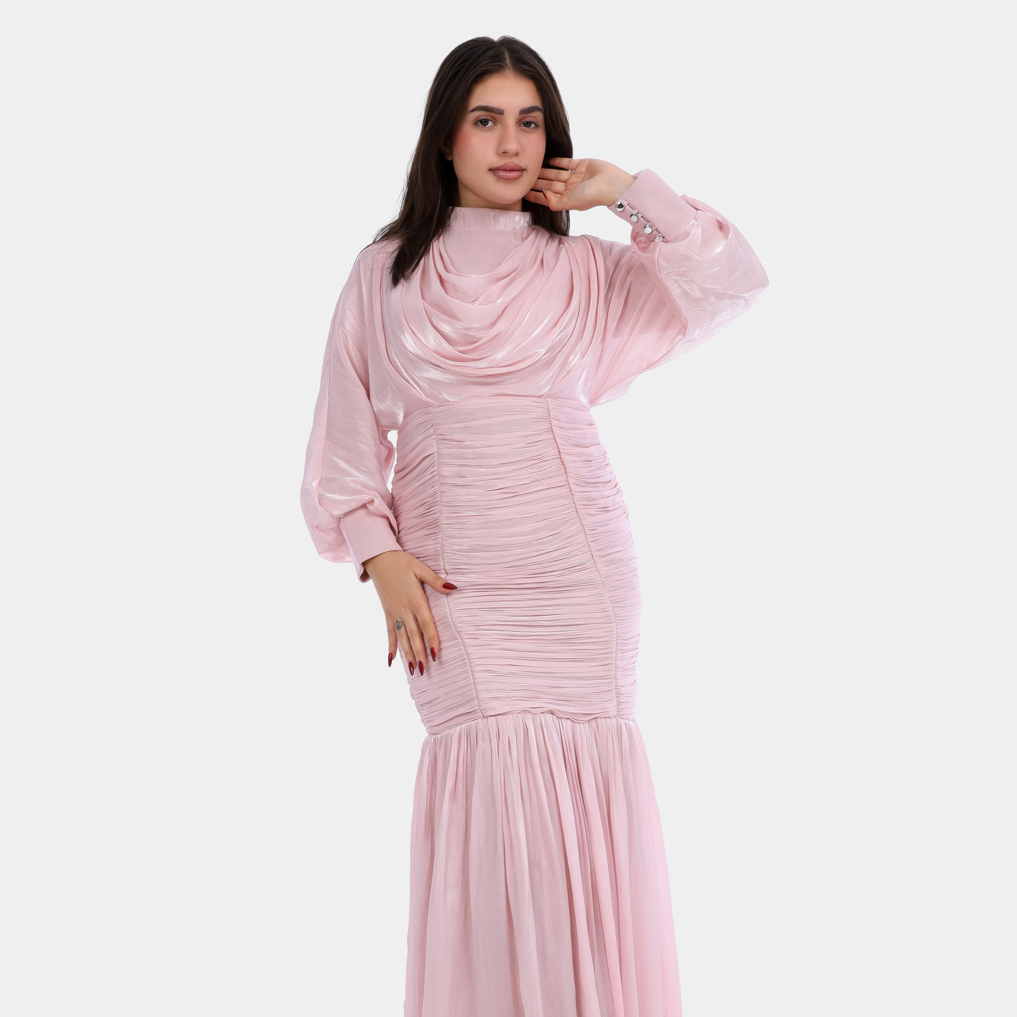 Draped Maxi Dress With Ruched Waist w16381000
