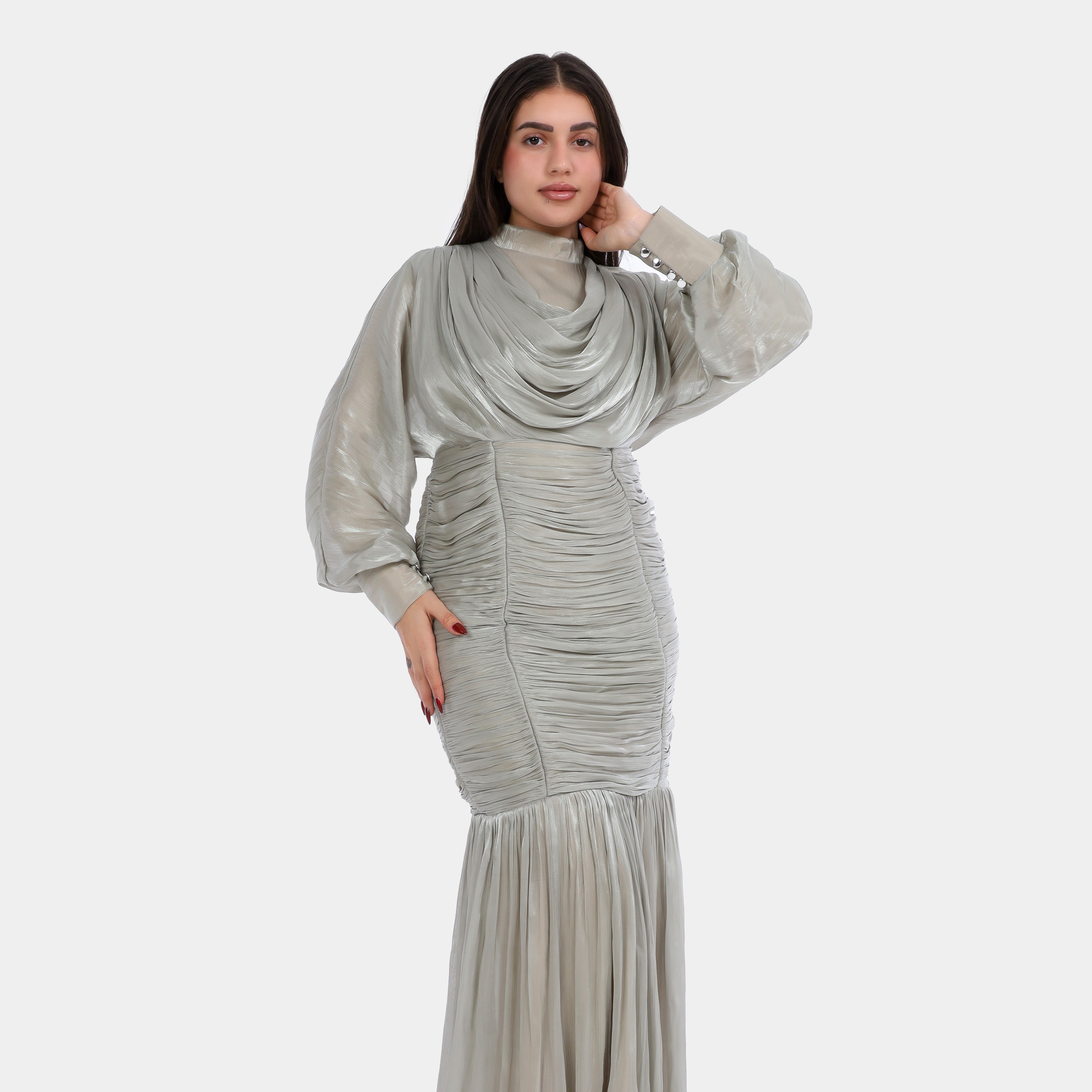 Draped Maxi Dress With Ruched Waist w16381000