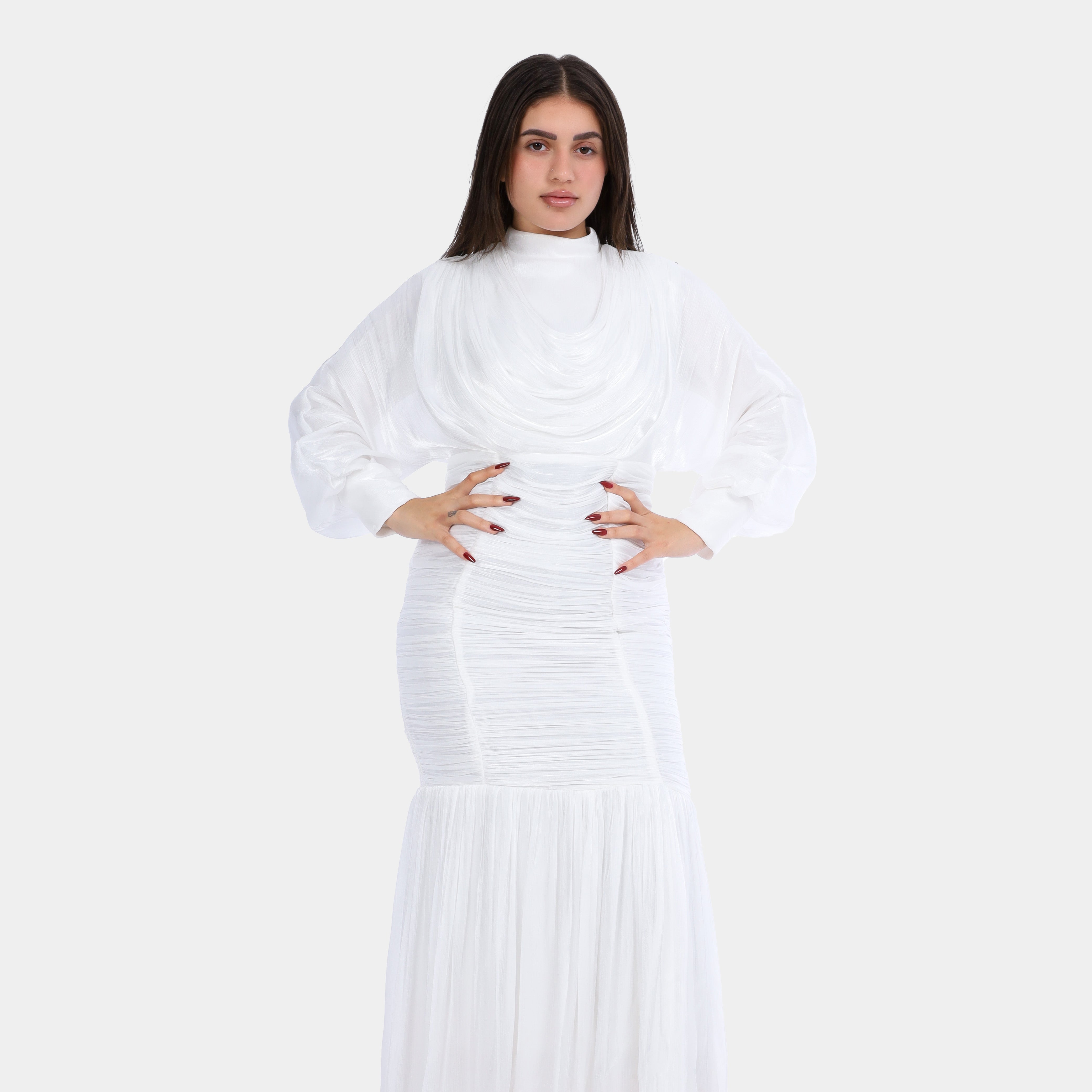 Draped Maxi Dress With Ruched Waist w16381000