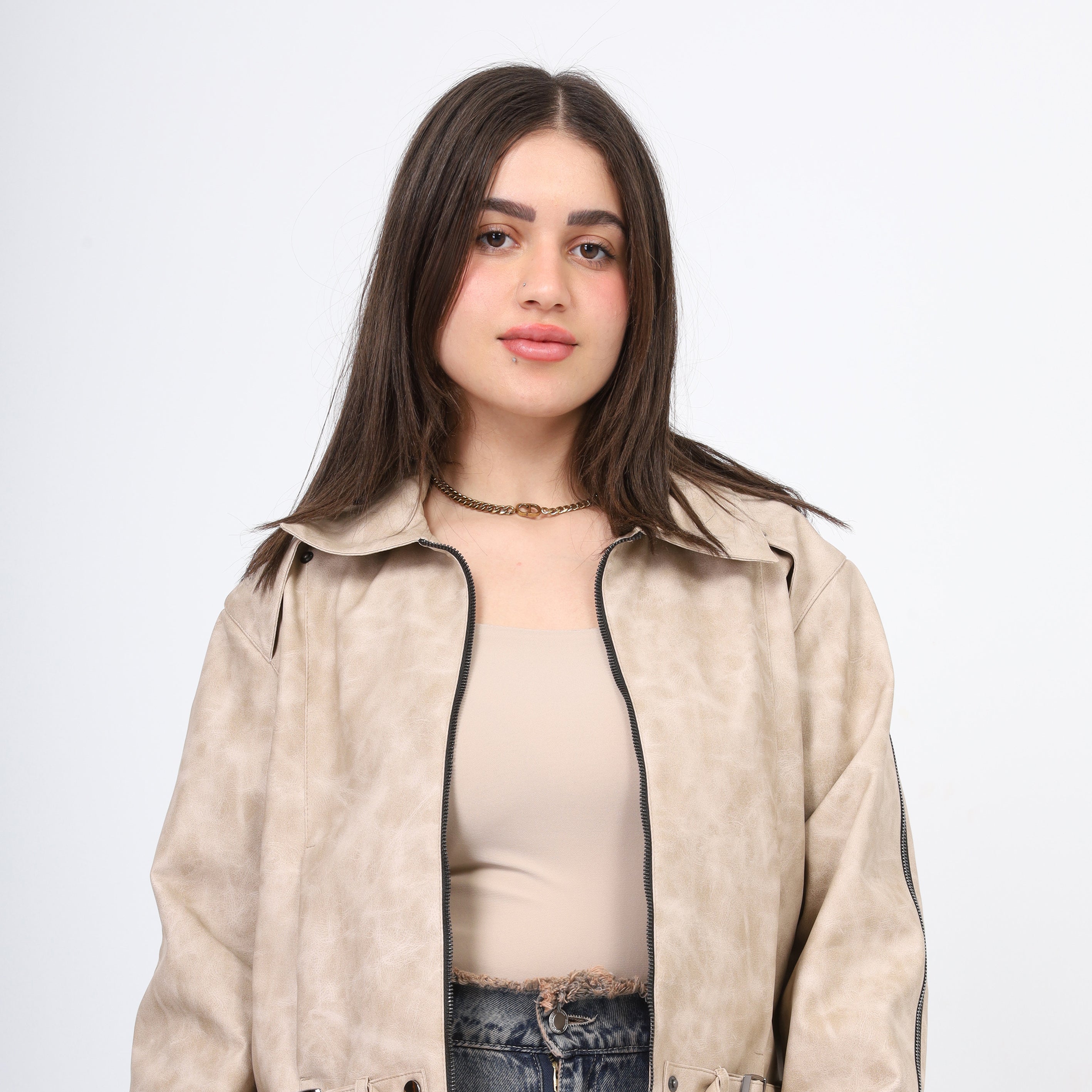 Faux Leather Jacket with Belt w1645/372