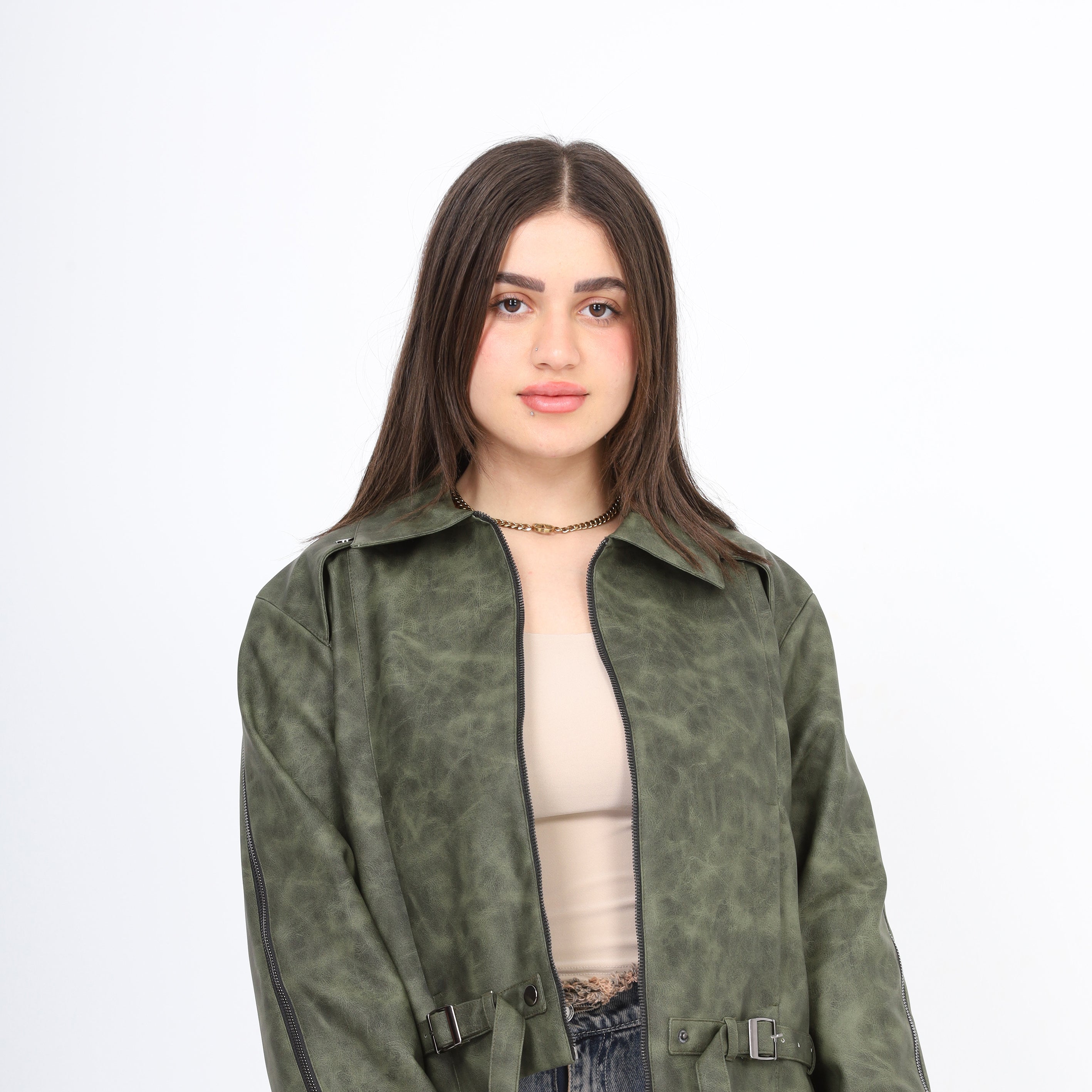 Faux Leather Jacket with Belt w1645/372