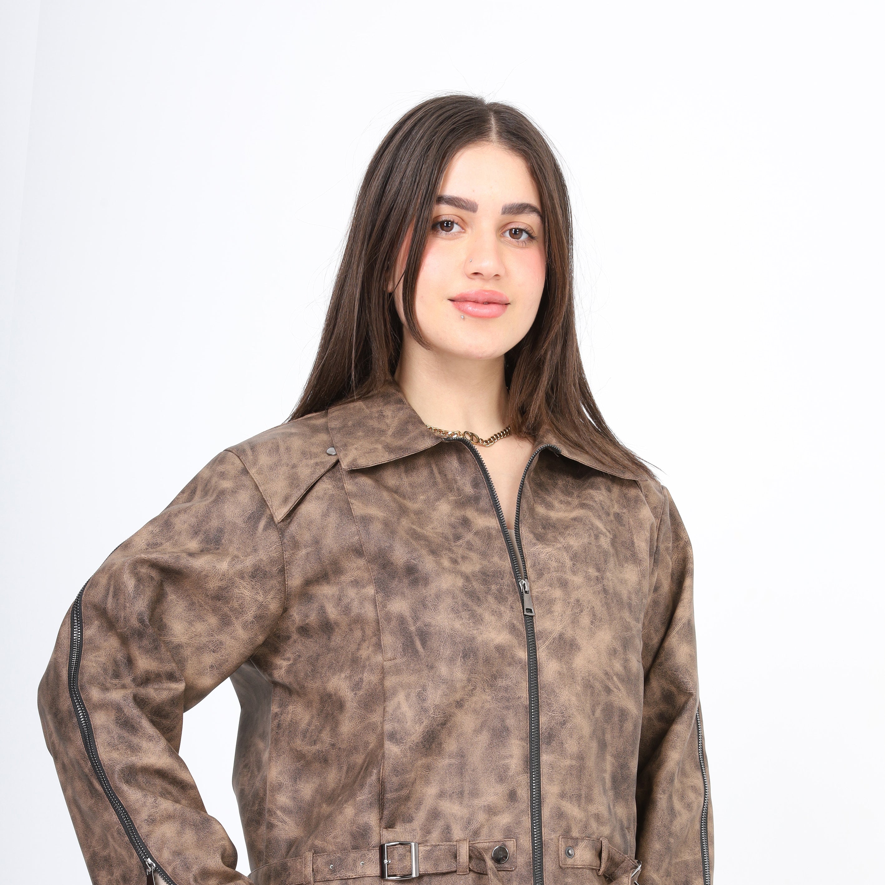 Faux Leather Jacket with Belt w1645/372