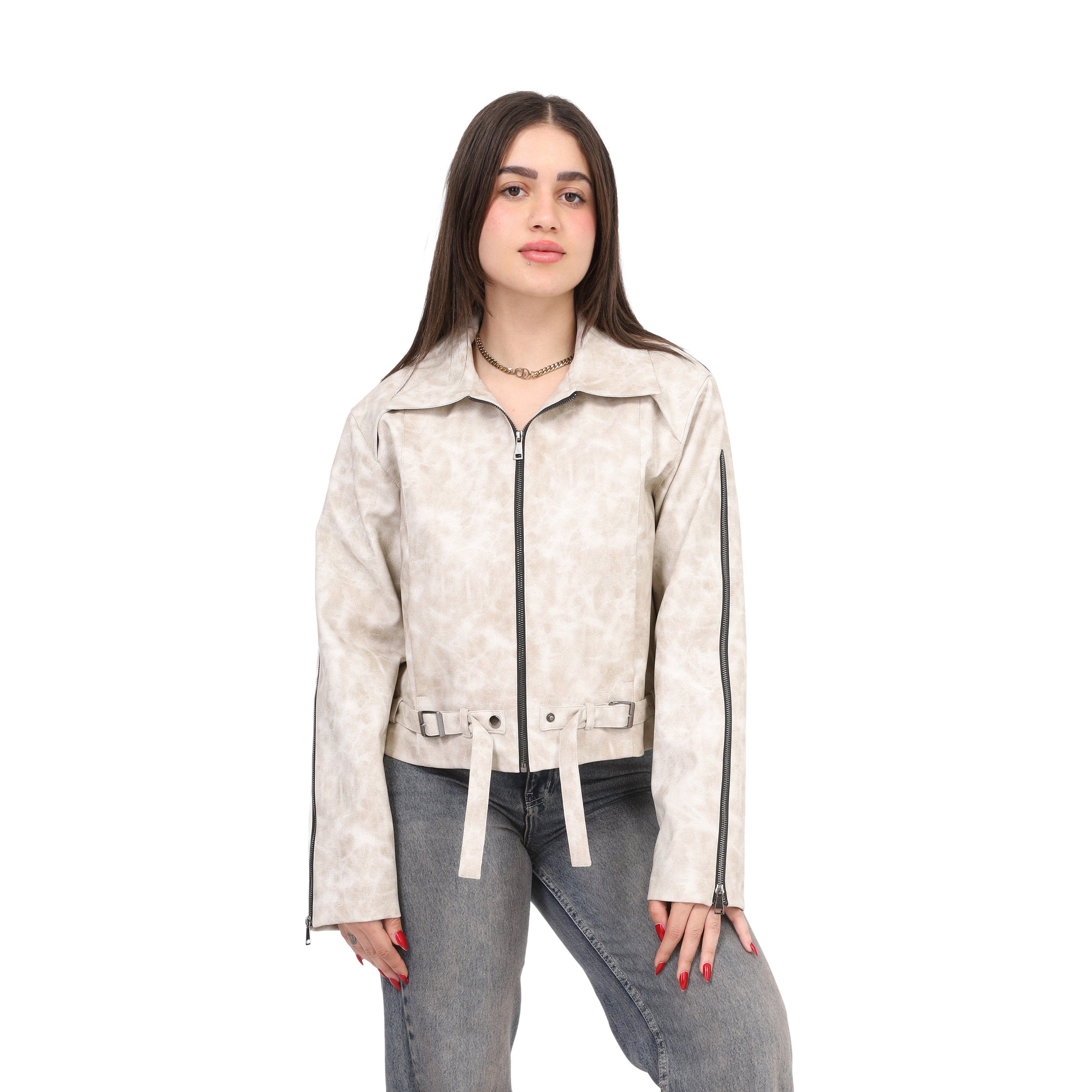 Faux Leather Jacket with Belt w1645/372