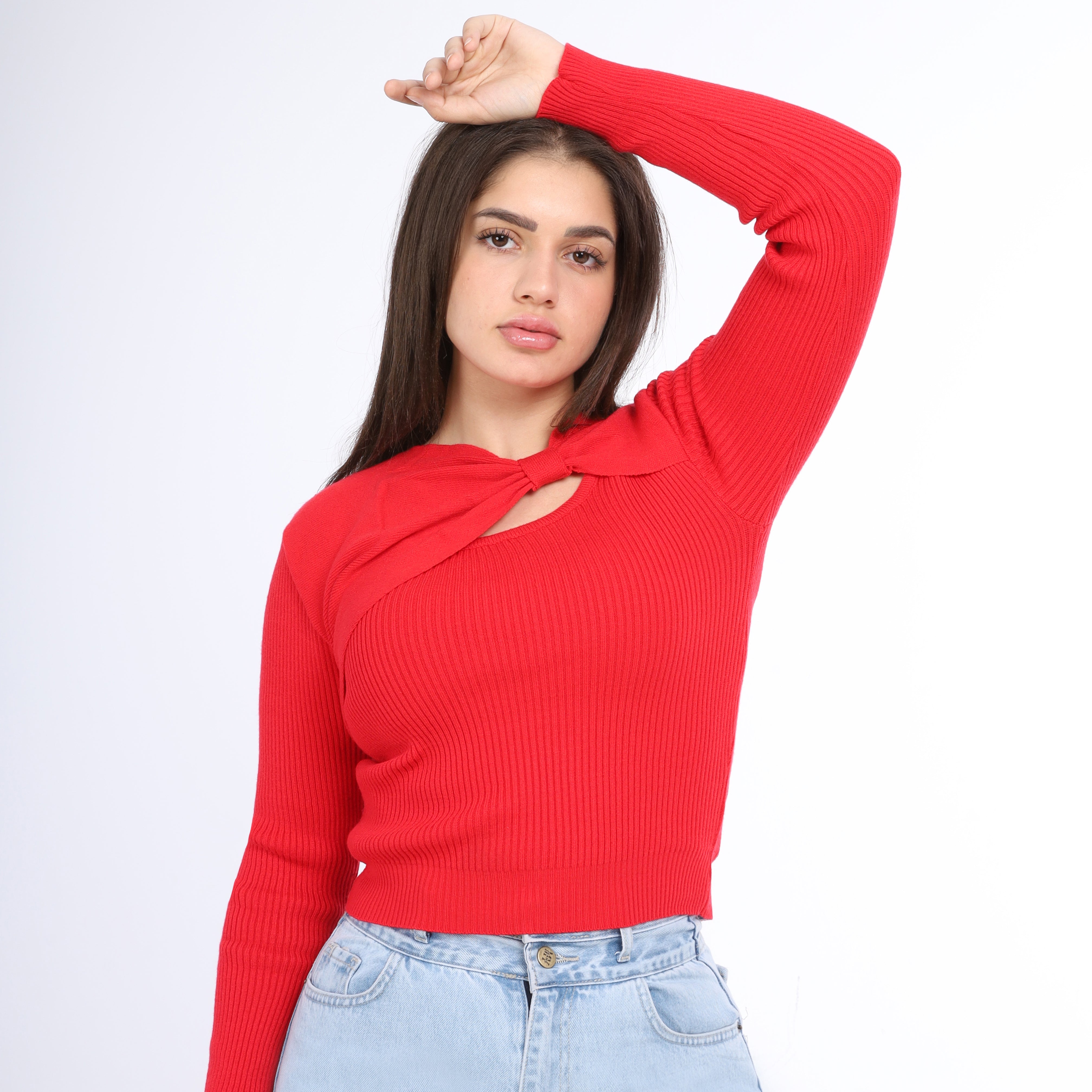 Twist Front Ribbed Knit Top w164649