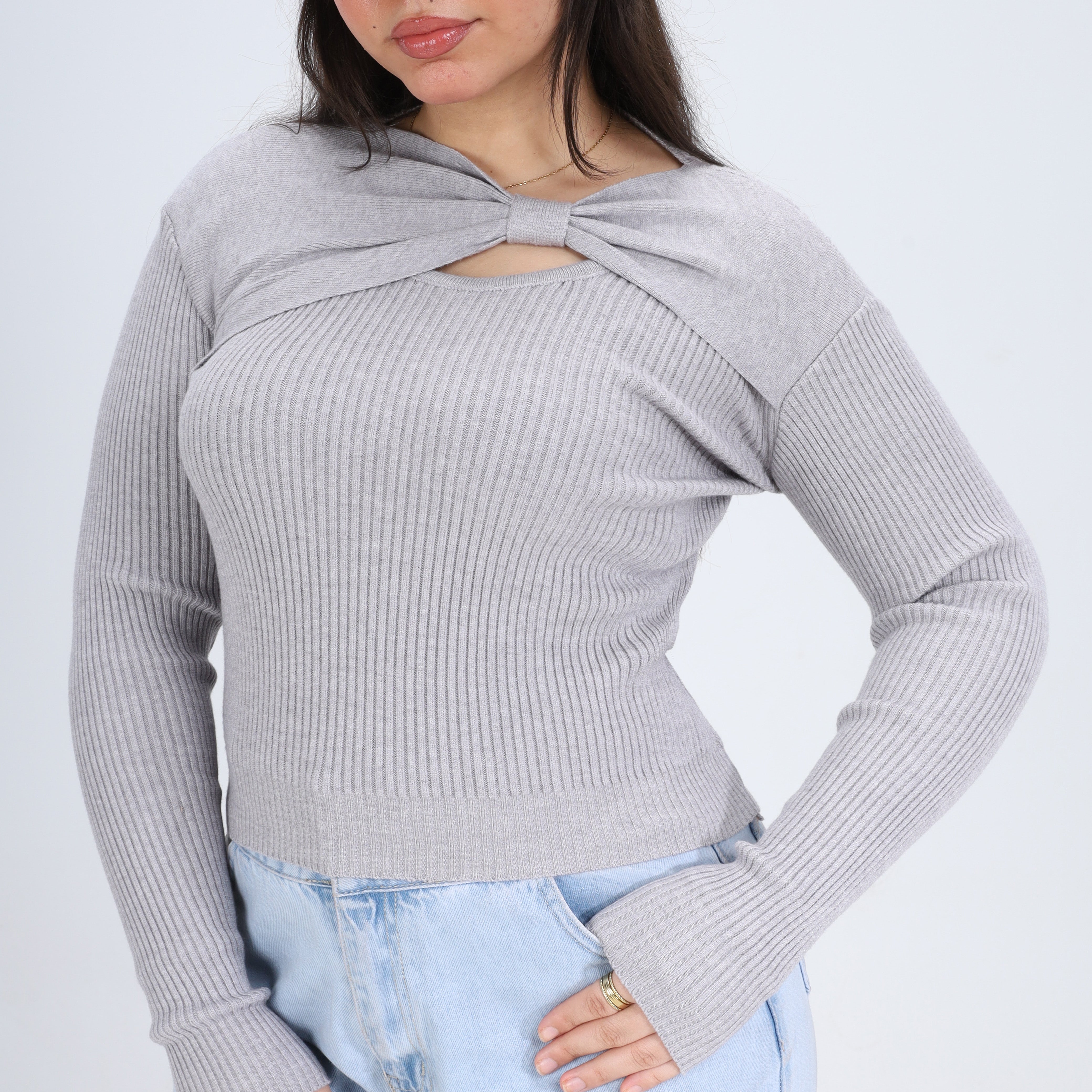 Twist Front Ribbed Knit Top w164649