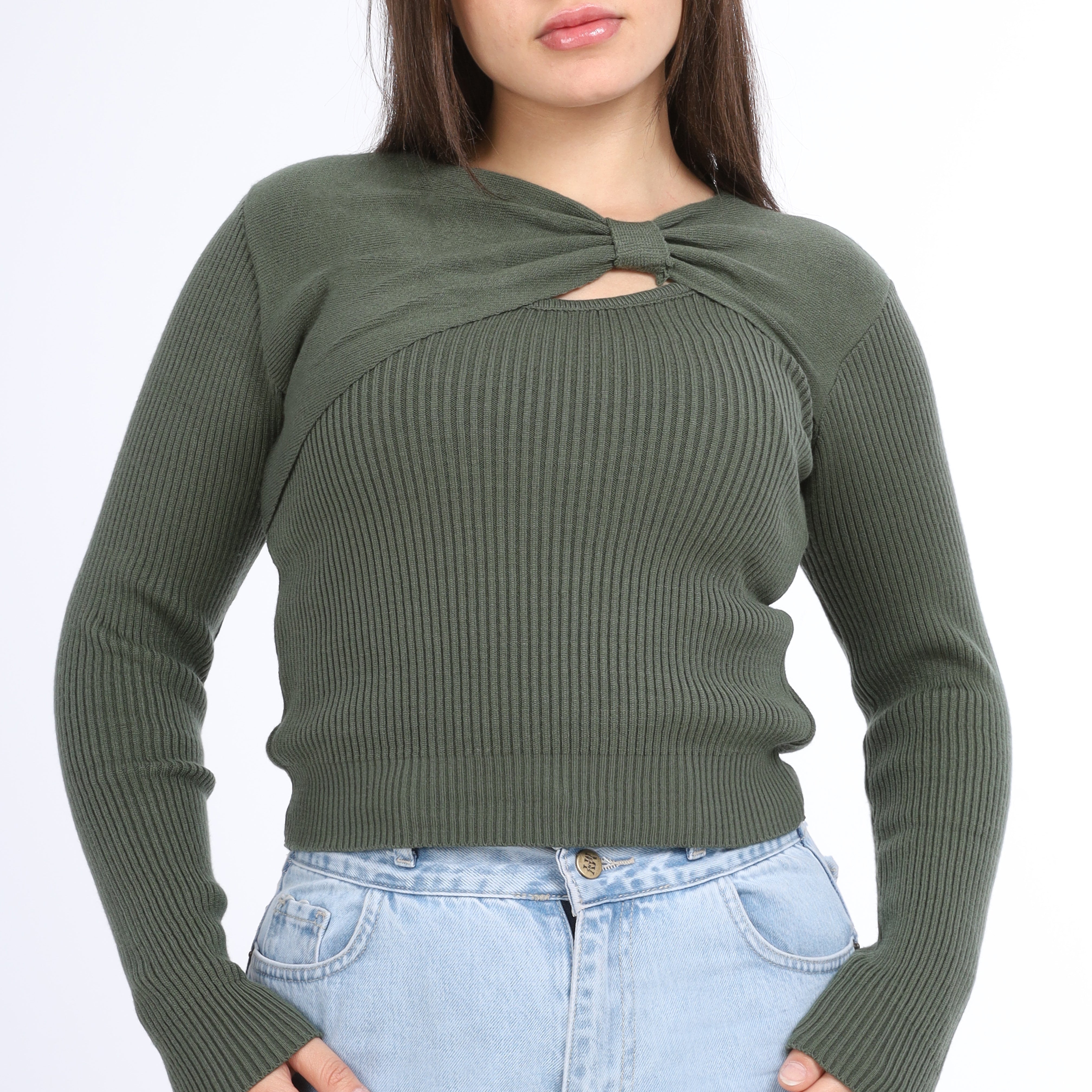 Twist Front Ribbed Knit Top w164649