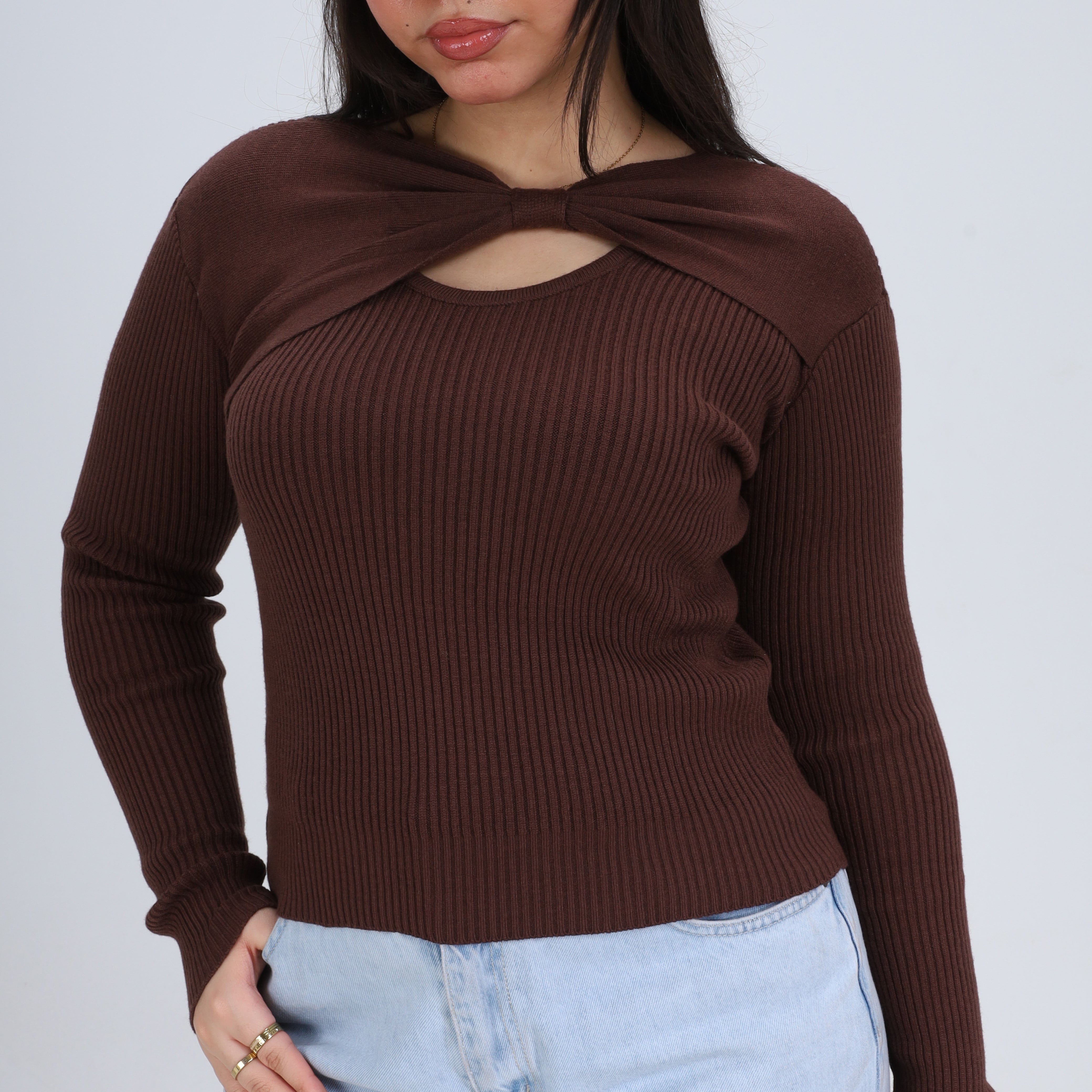 Twist Front Ribbed Knit Top w164649