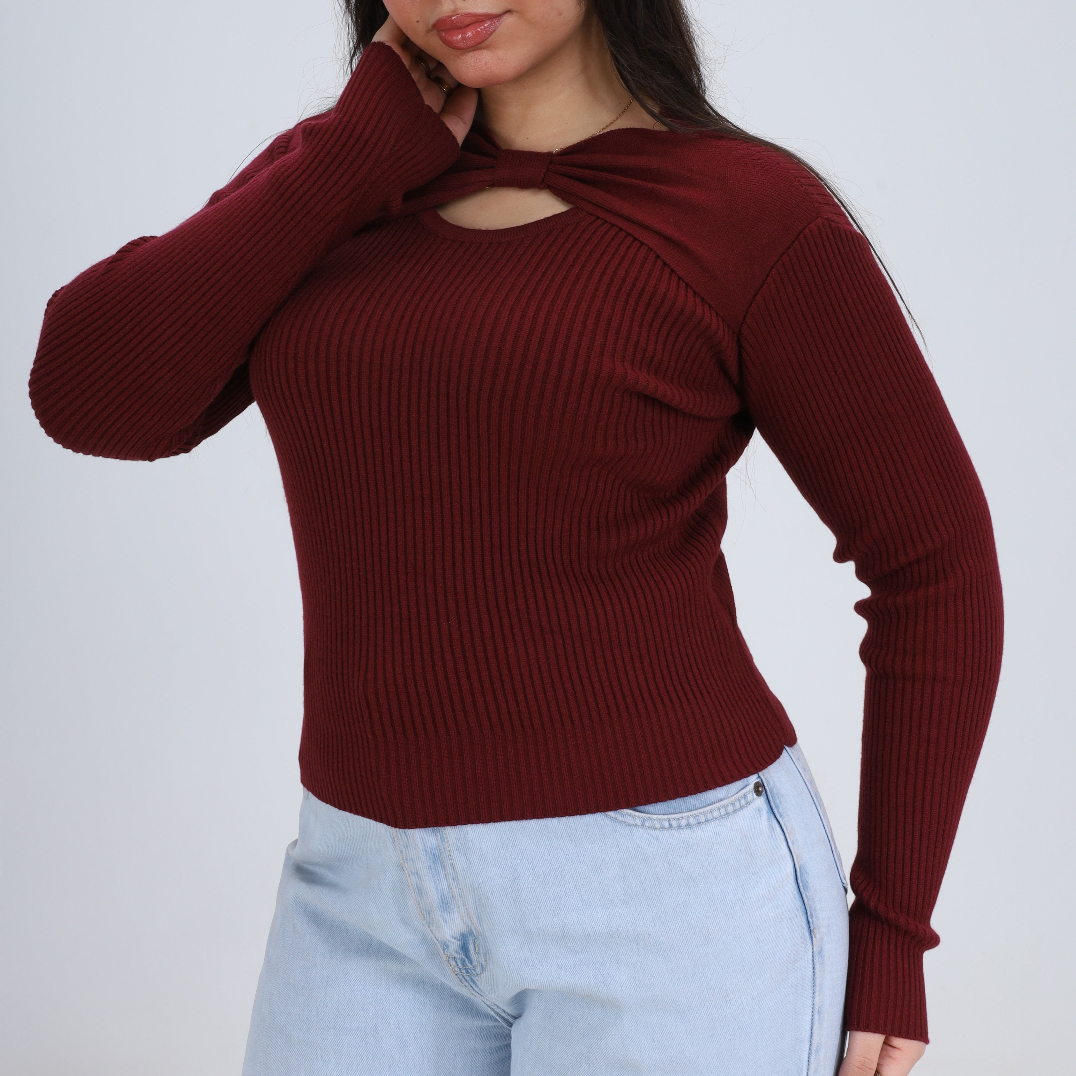 Twist Front Ribbed Knit Top w164649