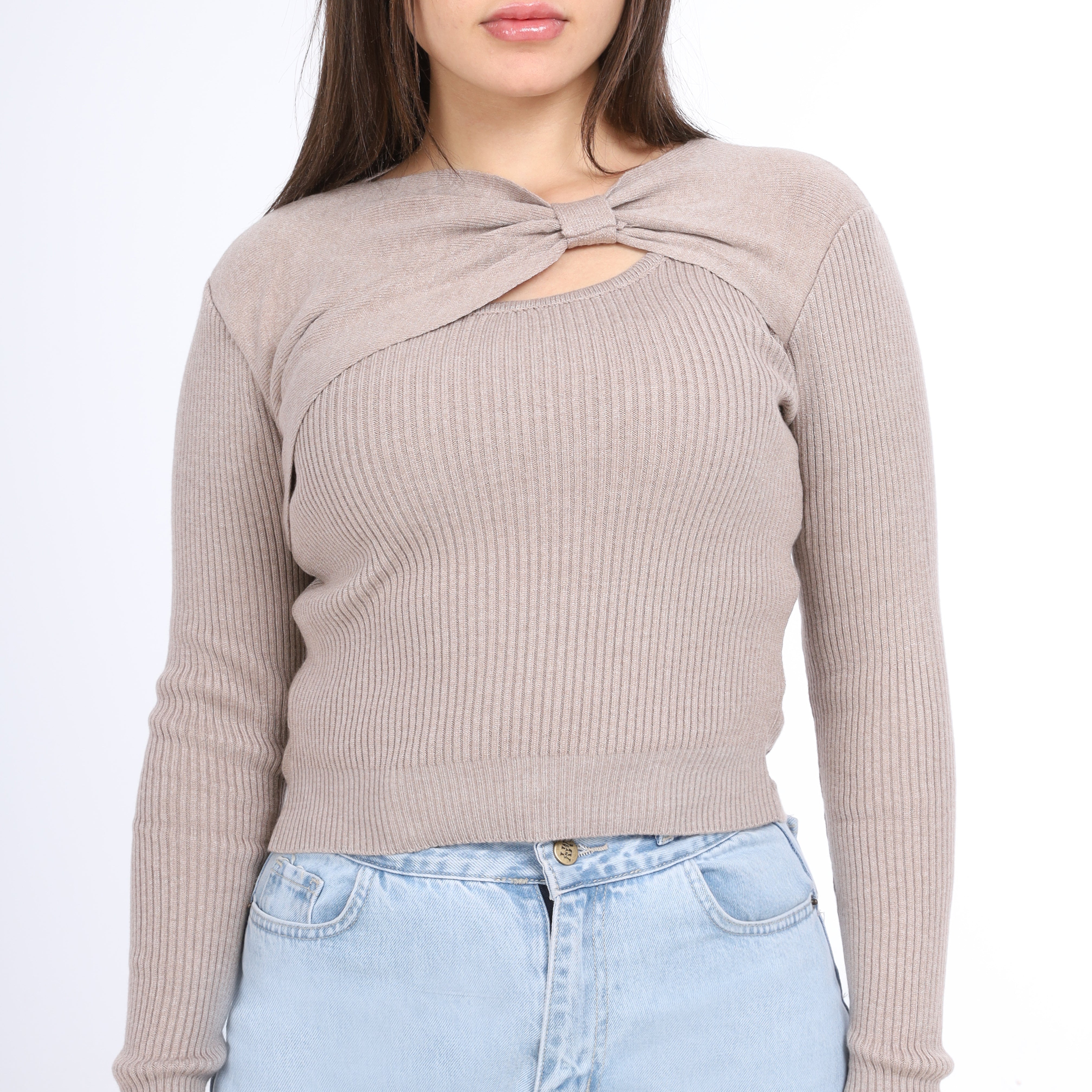 Twist Front Ribbed Knit Top w164649