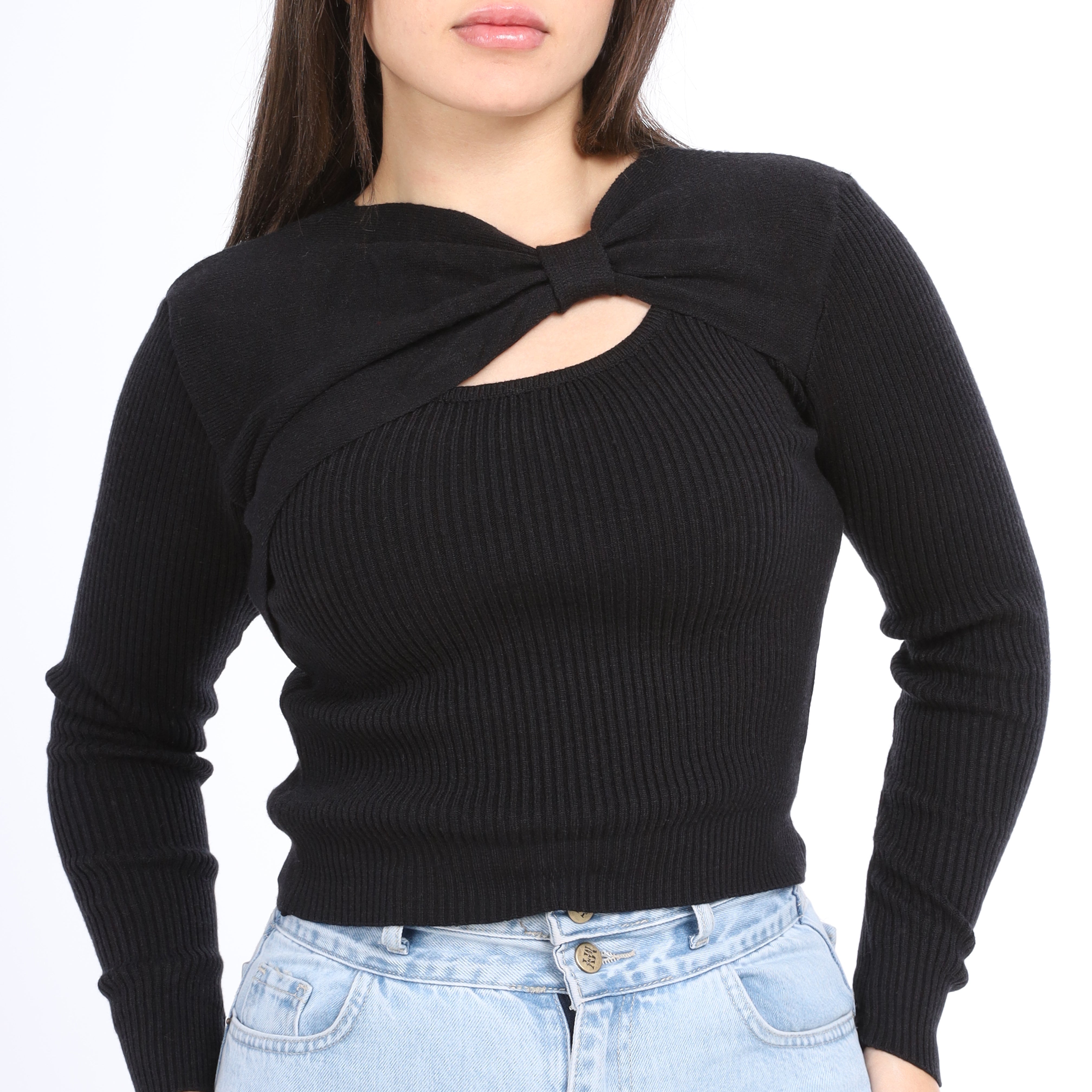 Twist Front Ribbed Knit Top w164649