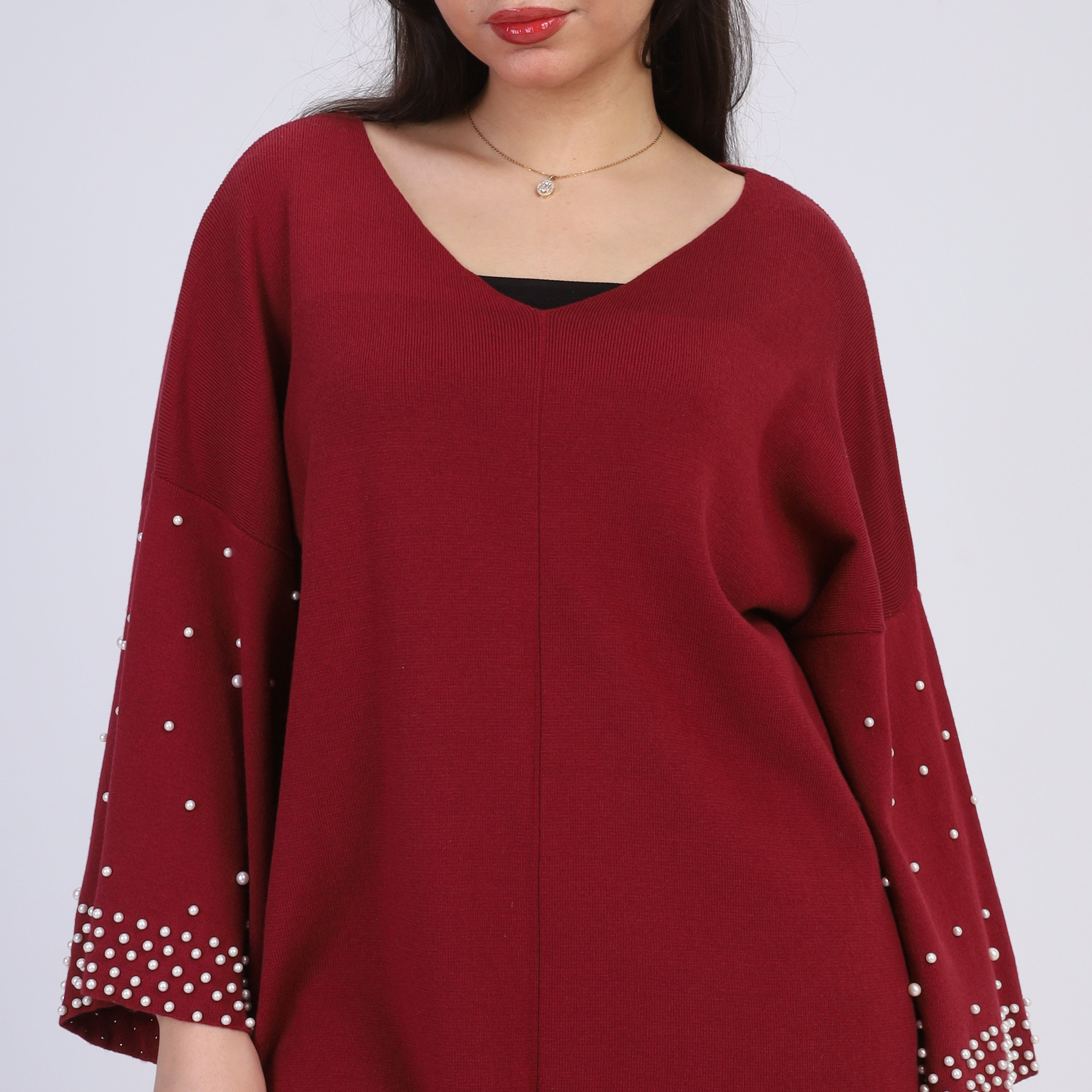Oversized Beaded Sleeve Sweater w164678