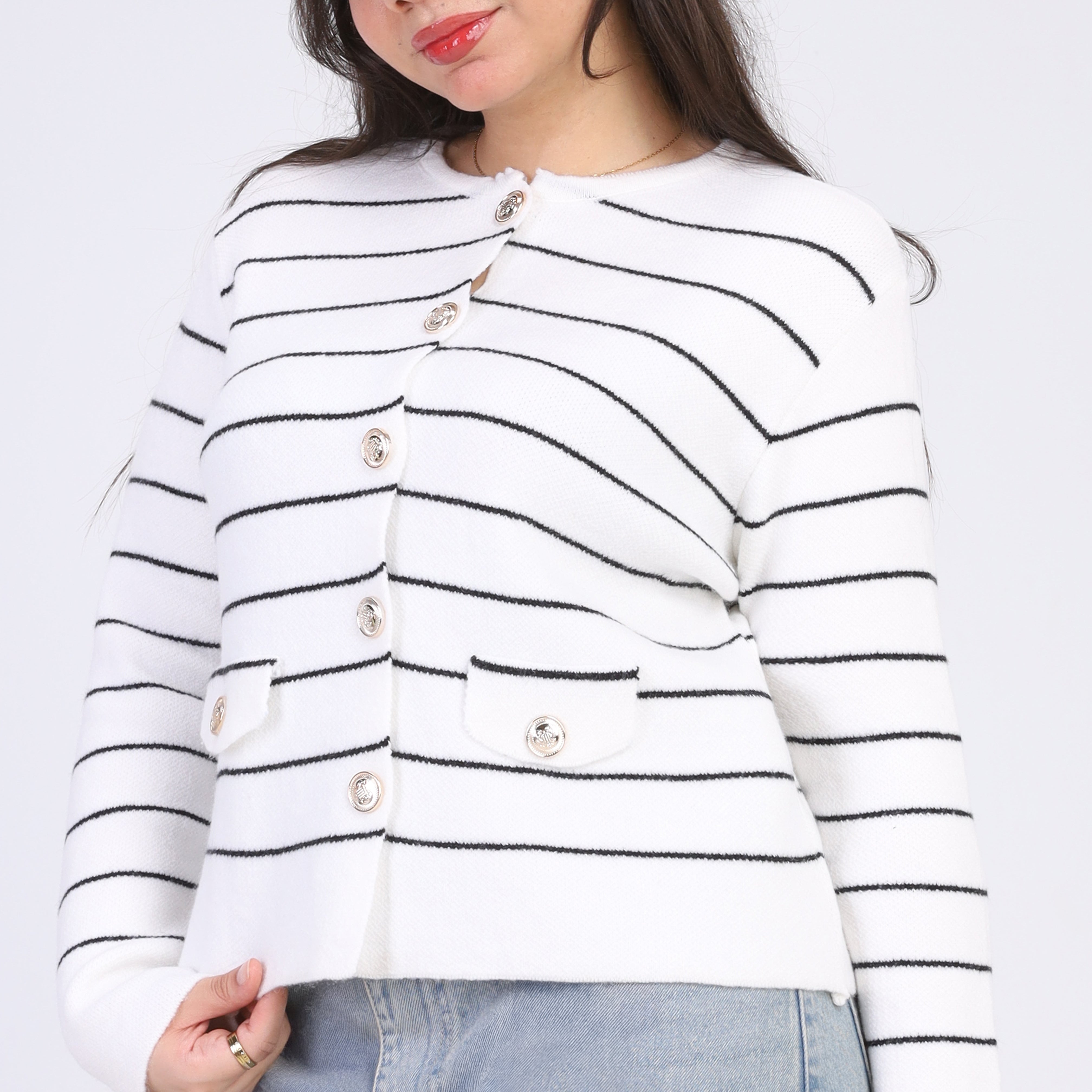 Striped Button-up Cardigan w164680