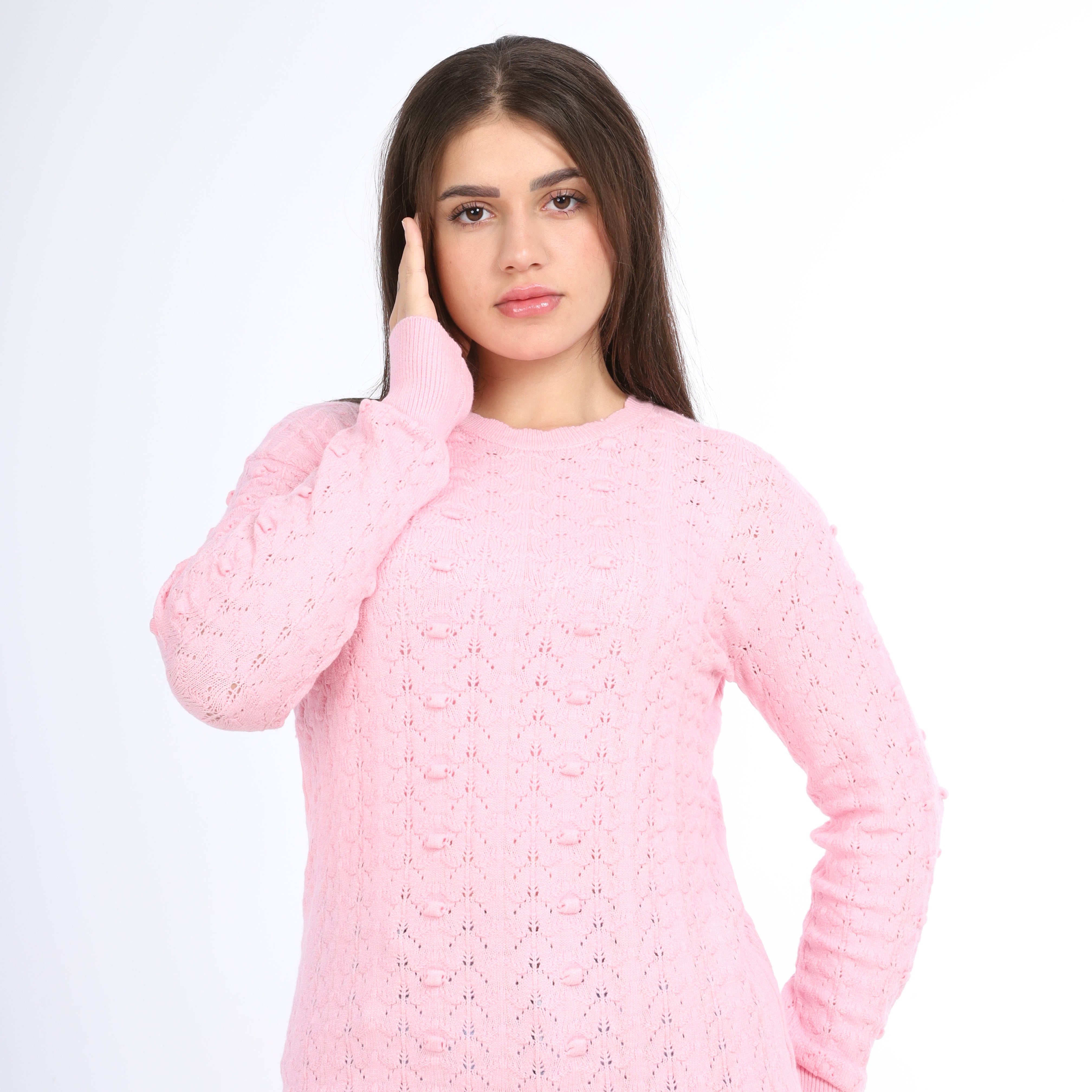 Soft Pointelle Knit Pullover w164681