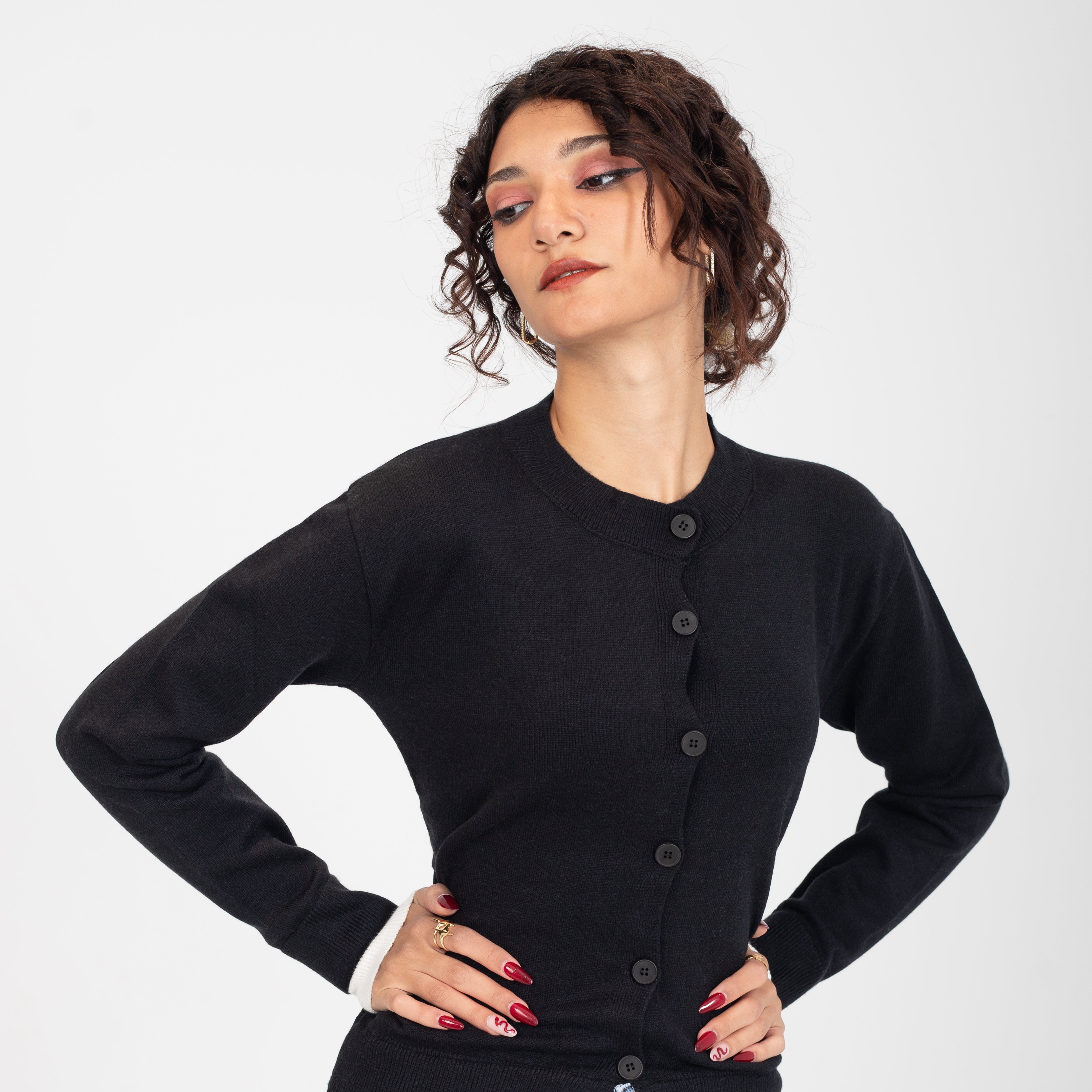 Contrast _Cuff Ribbed Cardigan w164684