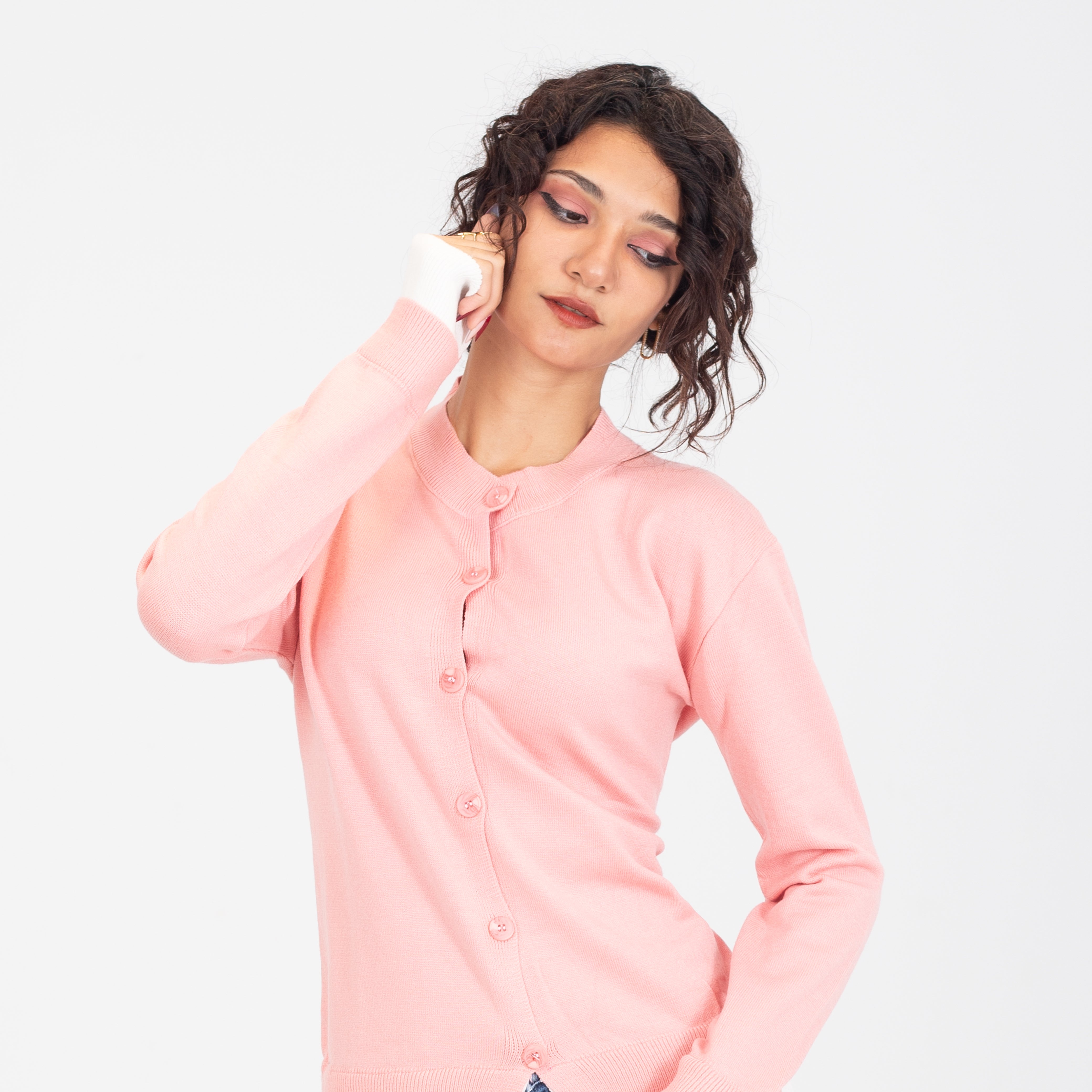 Contrast _Cuff Ribbed Cardigan w164684