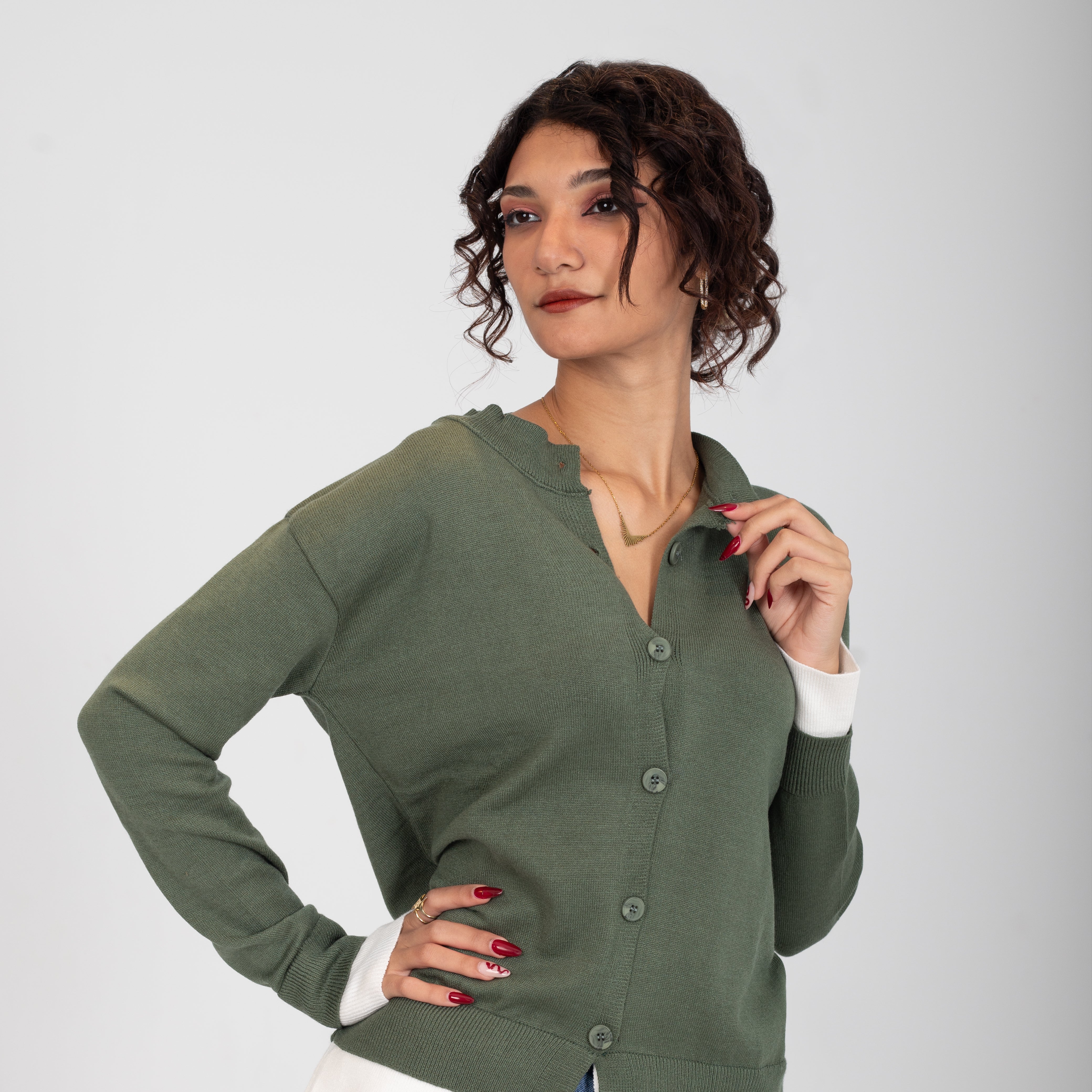 Contrast _Cuff Ribbed Cardigan w164684