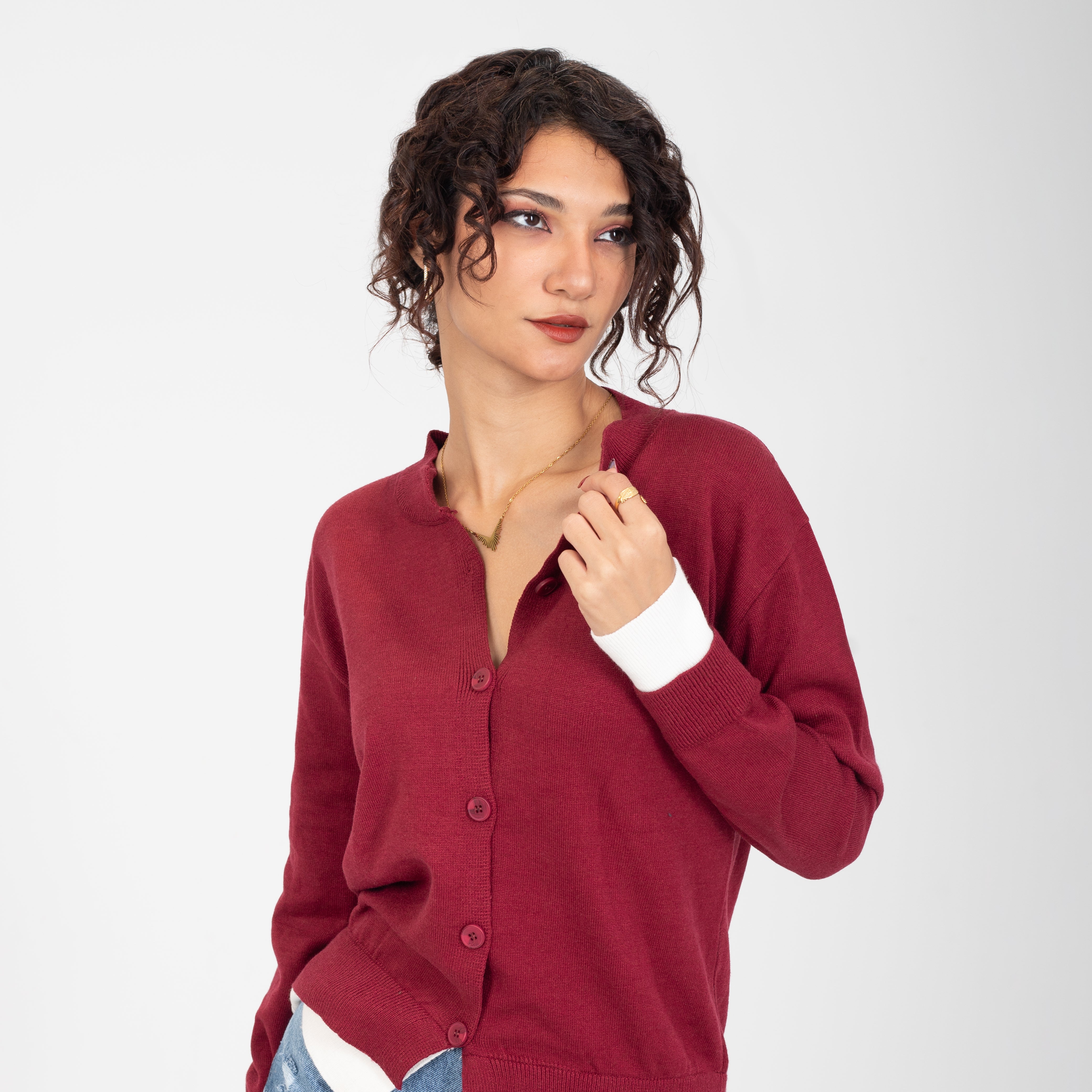 Contrast _Cuff Ribbed Cardigan w164684