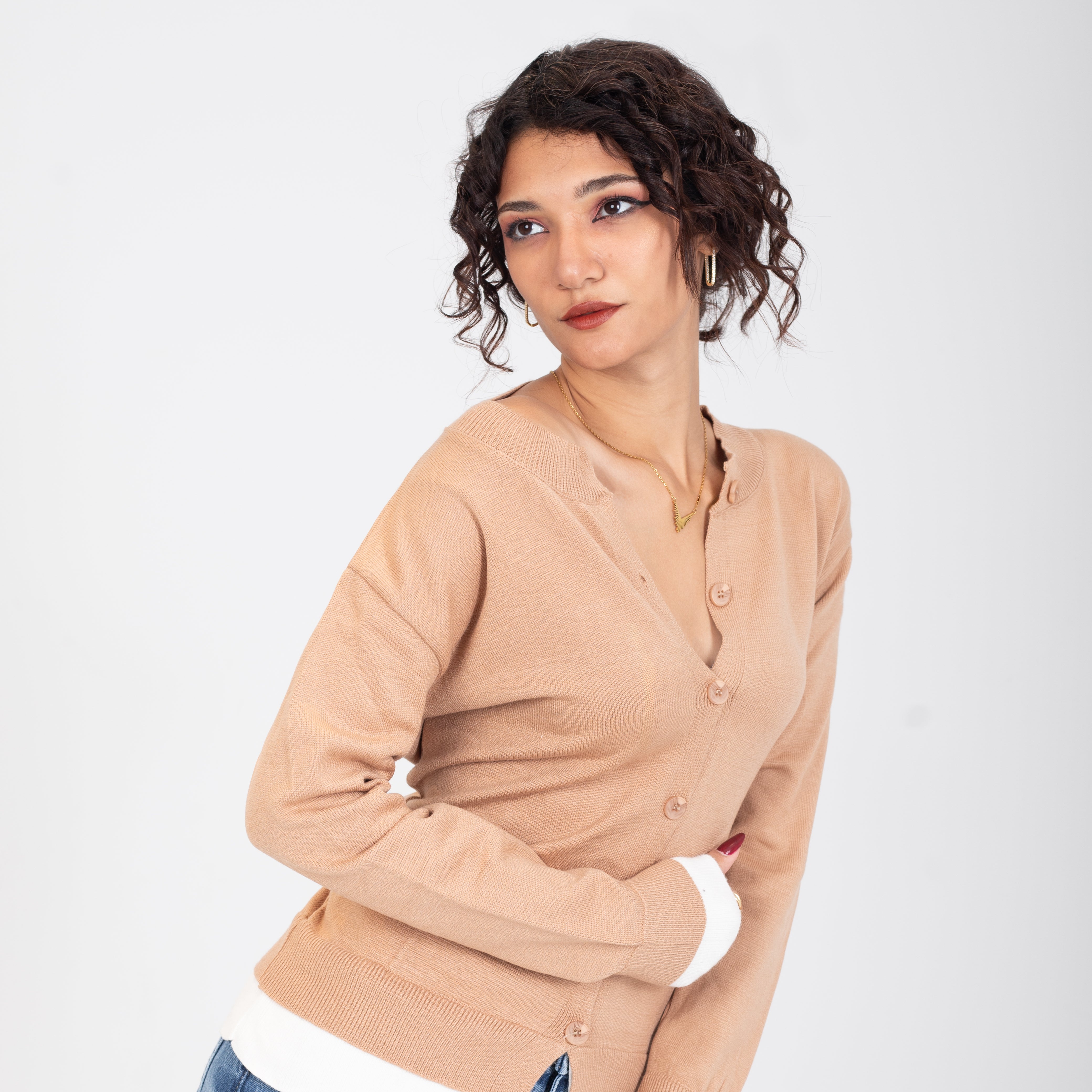 Contrast _Cuff Ribbed Cardigan w164684