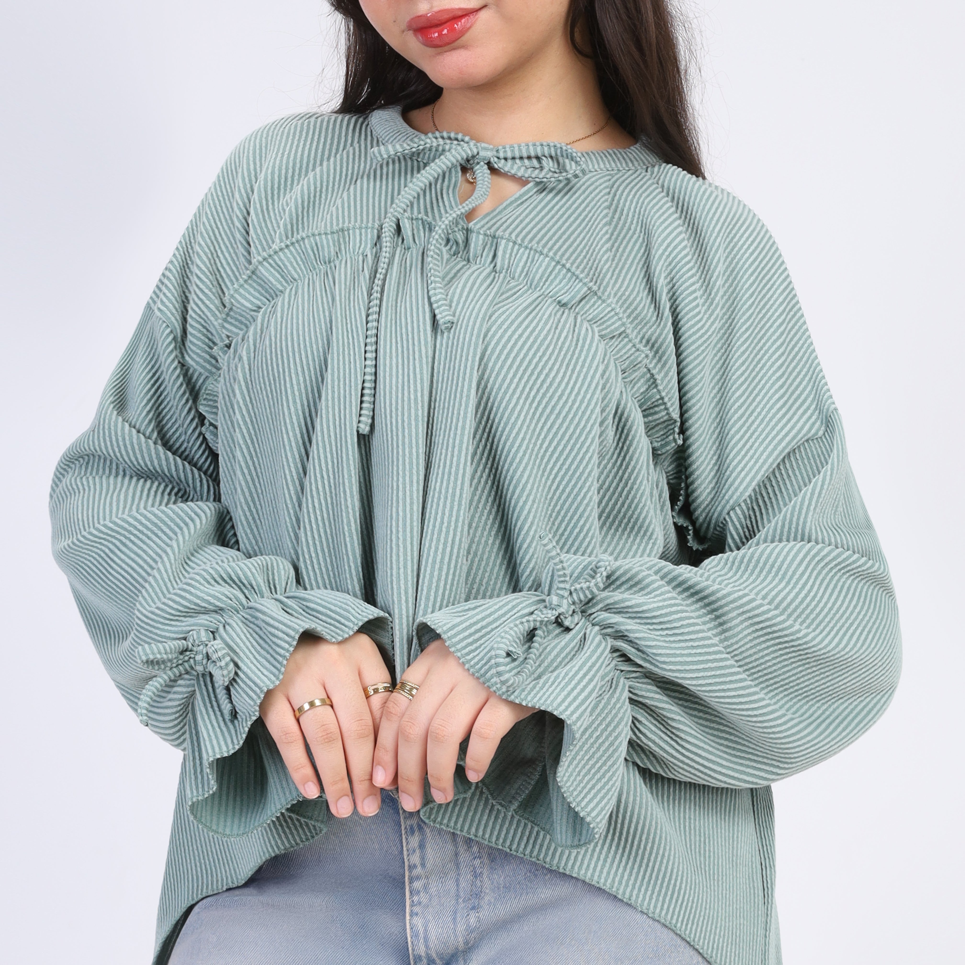 Ribbed Blouse with Ruffle Details w164794