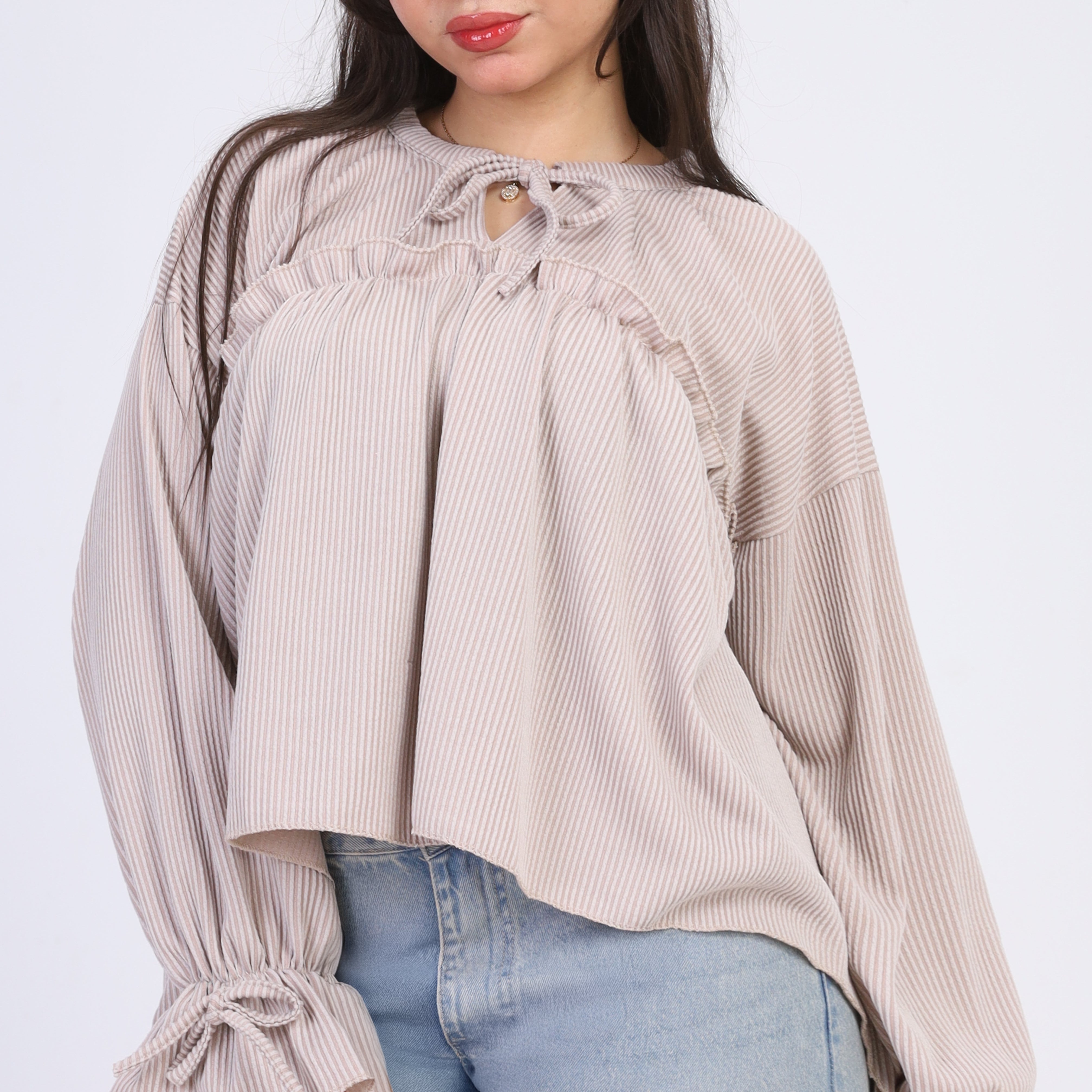 Ribbed Blouse with Ruffle Details w164794