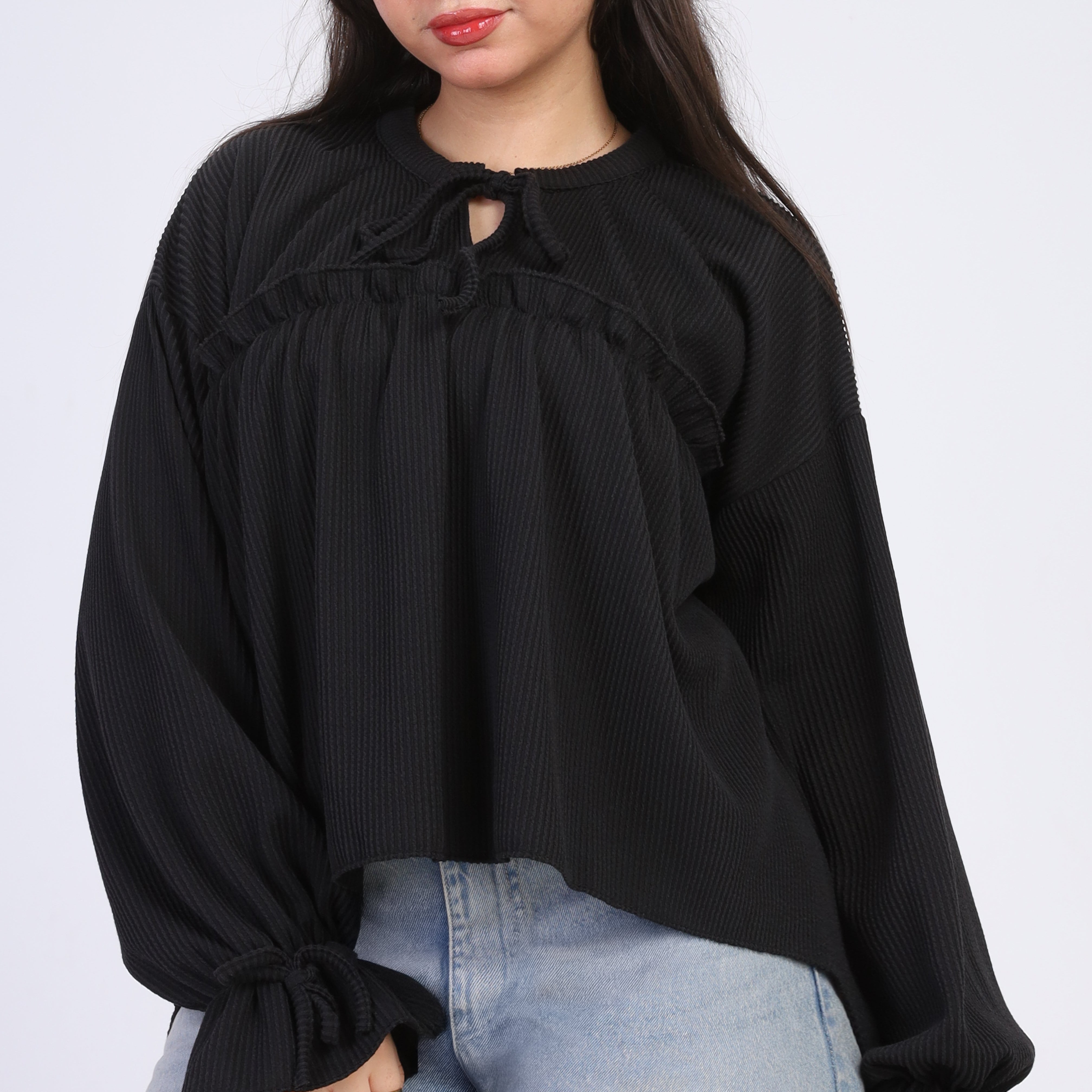 Ribbed Blouse with Ruffle Details w164794