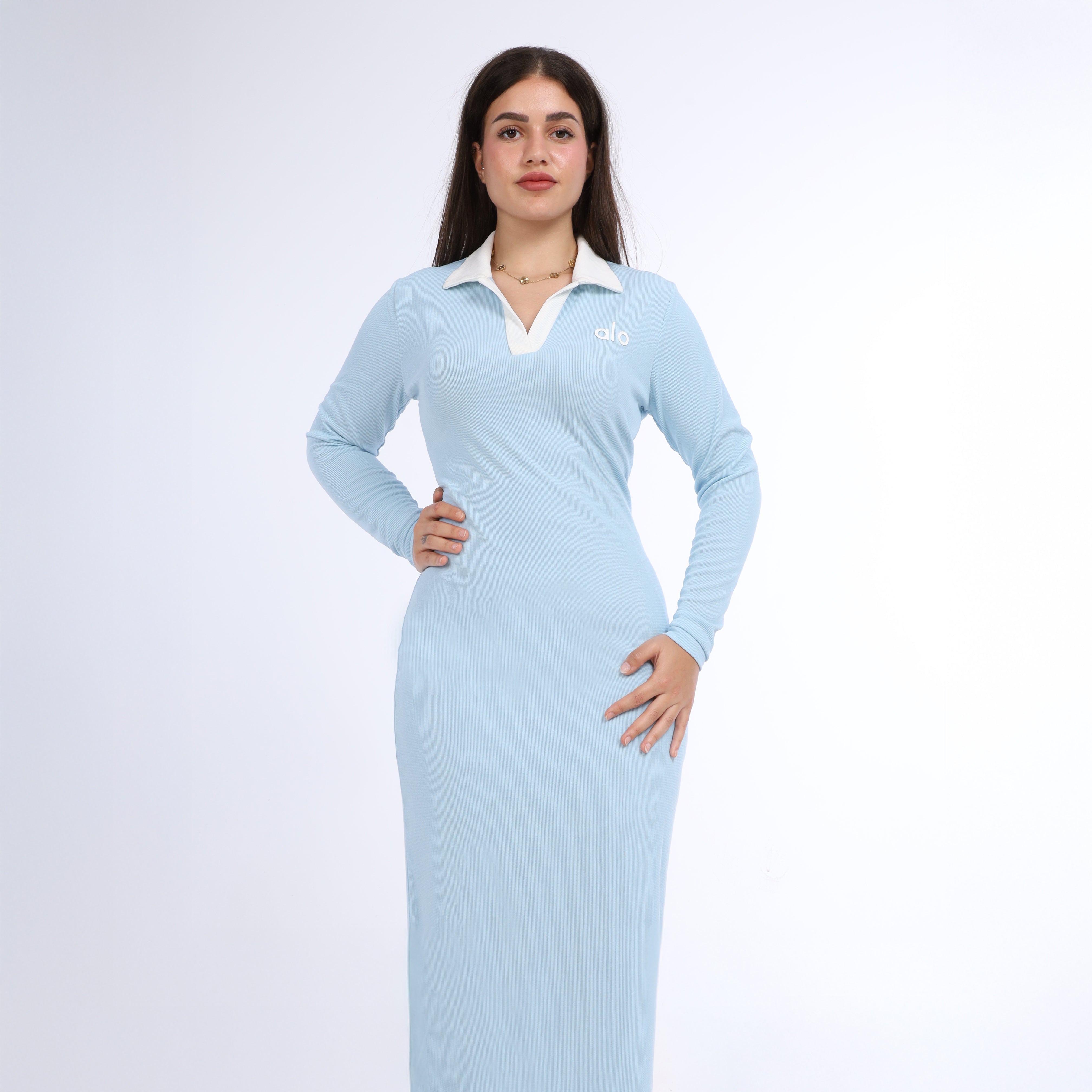 Contrast Collar Ribbed Basic Dress  w1648168