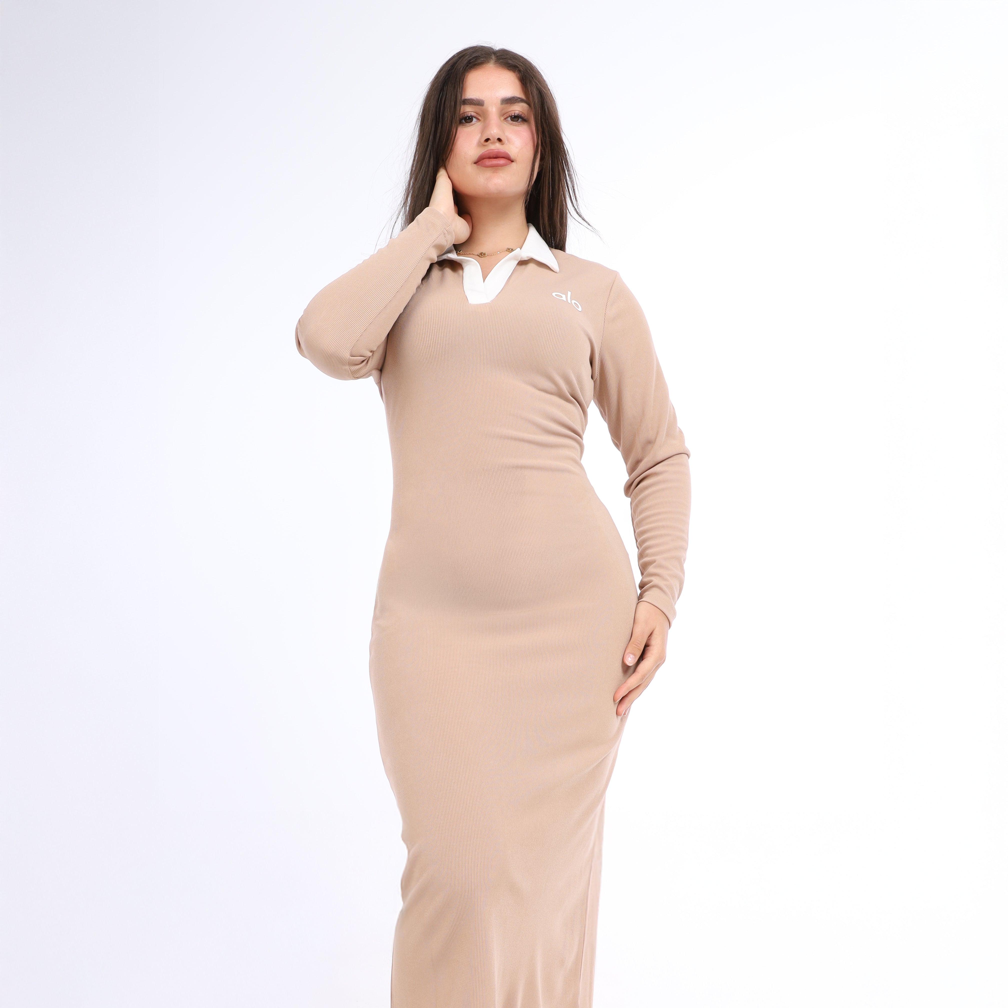 Contrast Collar Ribbed Basic Dress  w1648168