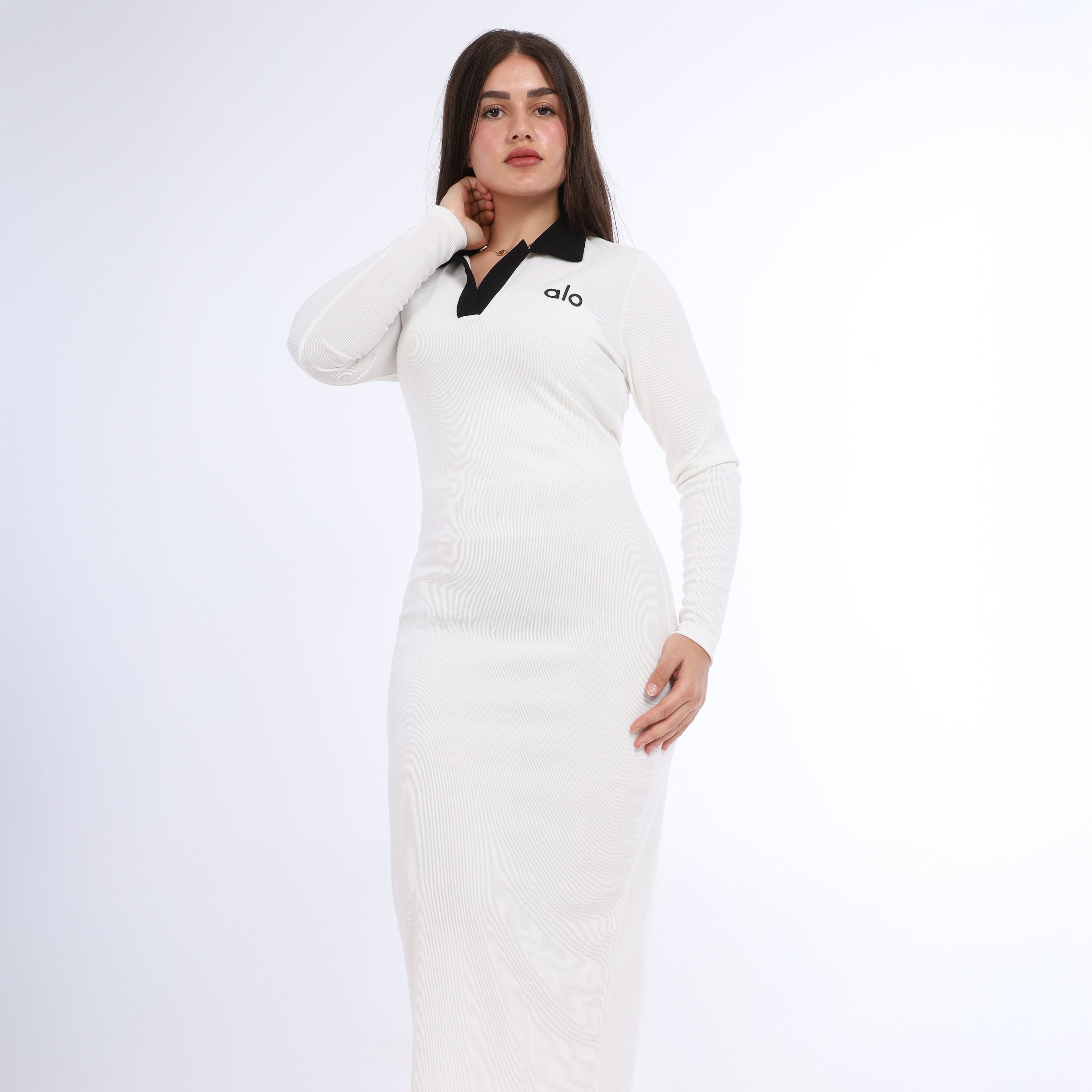 Contrast Collar Ribbed Basic Dress  w1648168