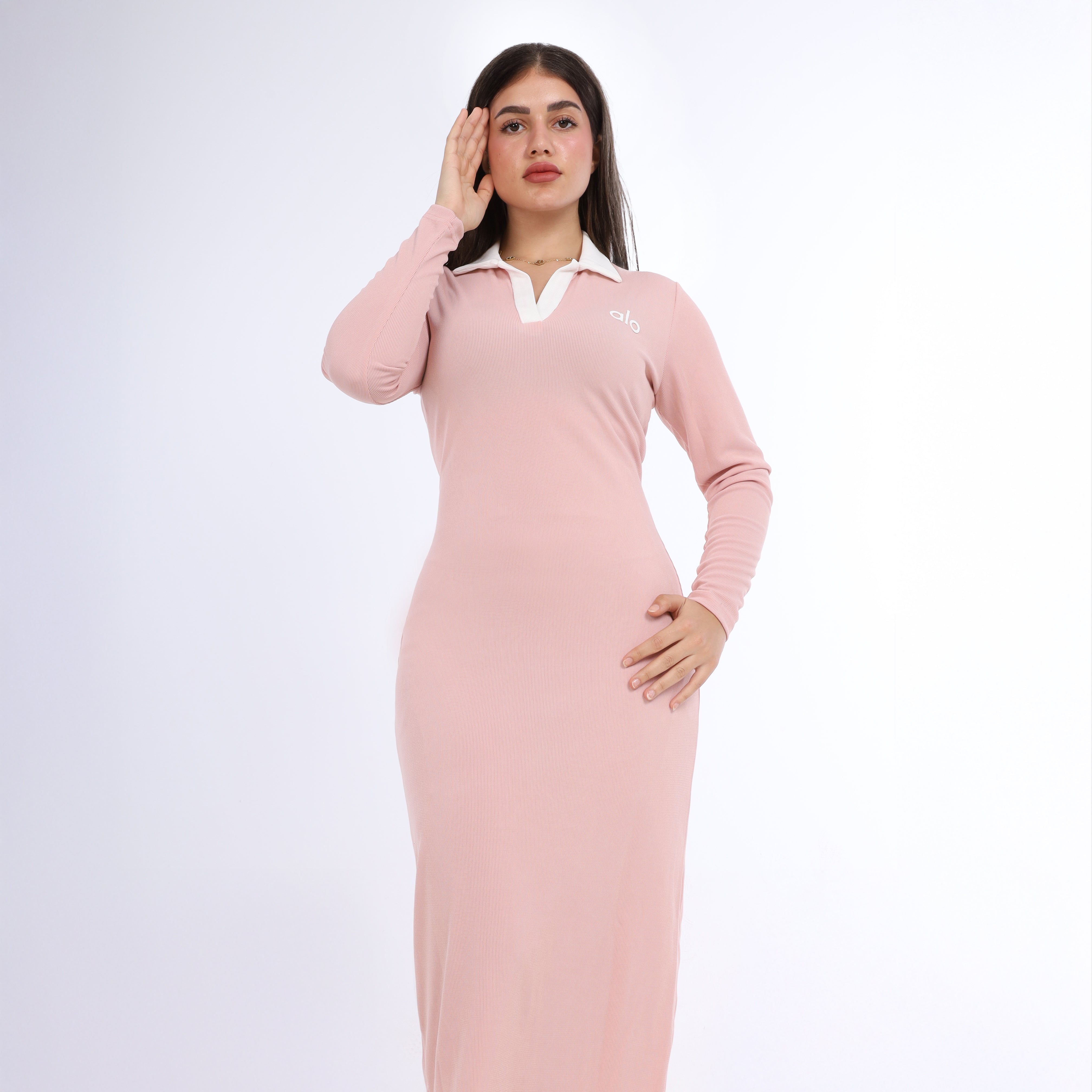 Contrast Collar Ribbed Basic Dress  w1648168
