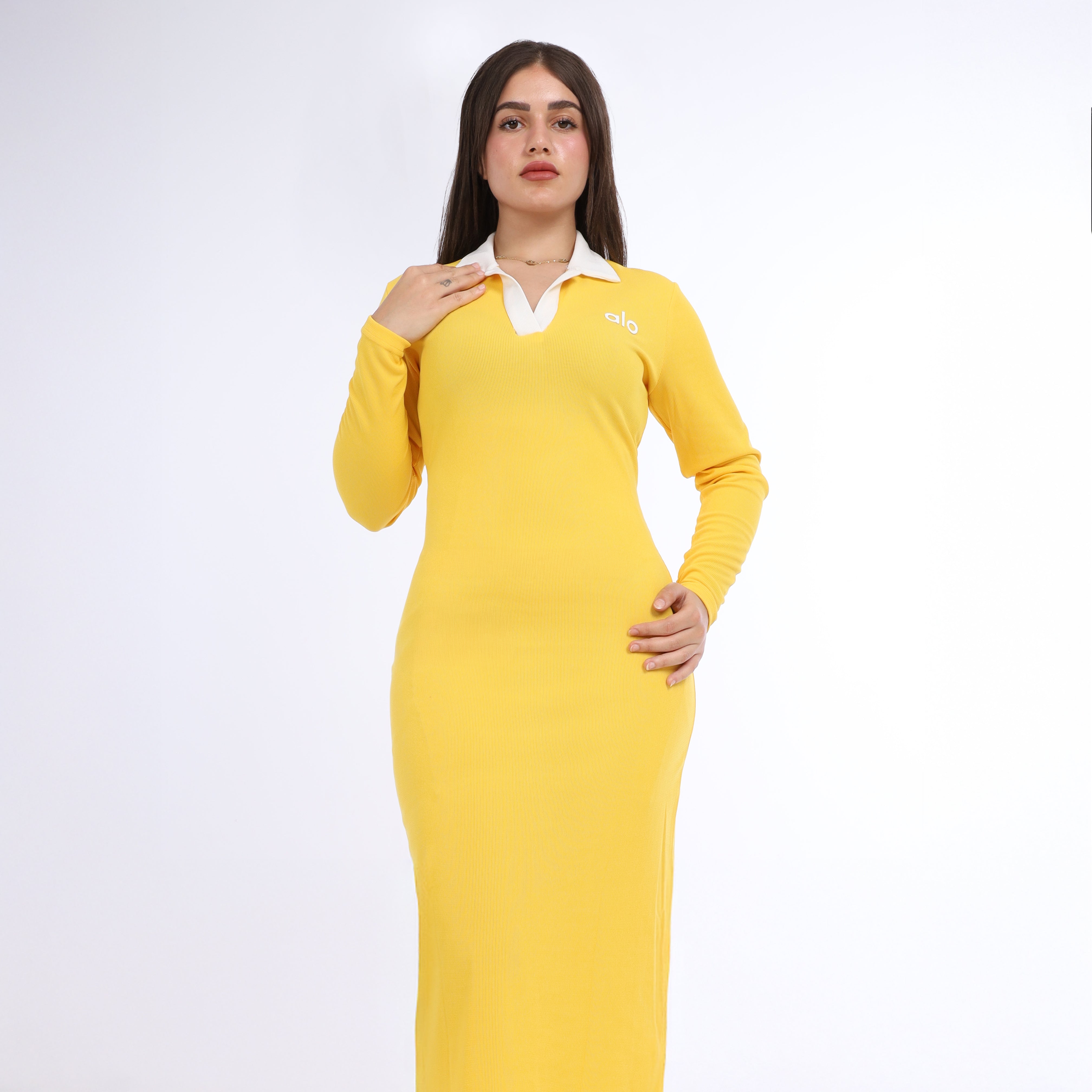 Contrast Collar Ribbed Basic Dress  w1648168