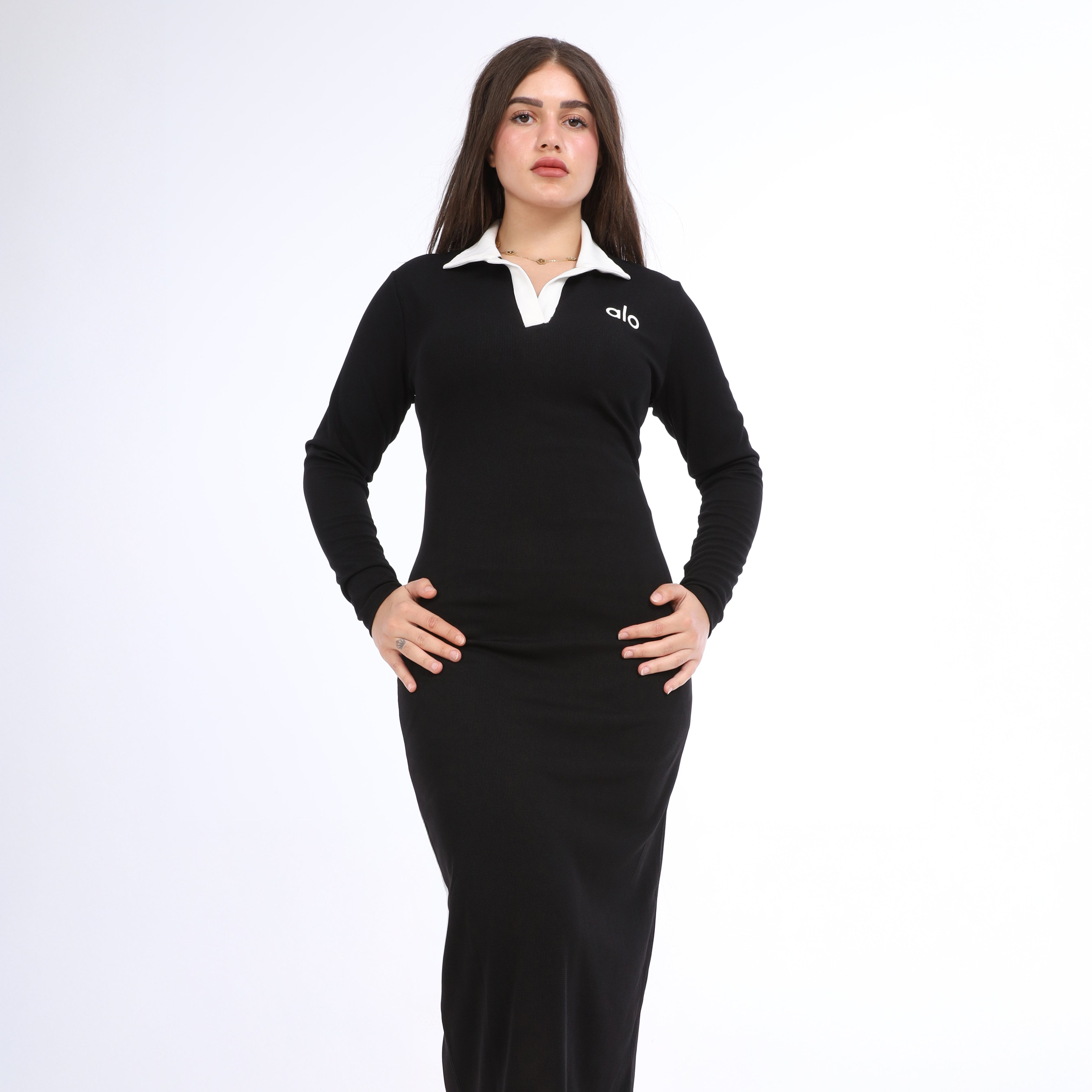 Contrast Collar Ribbed Basic Dress  w1648168