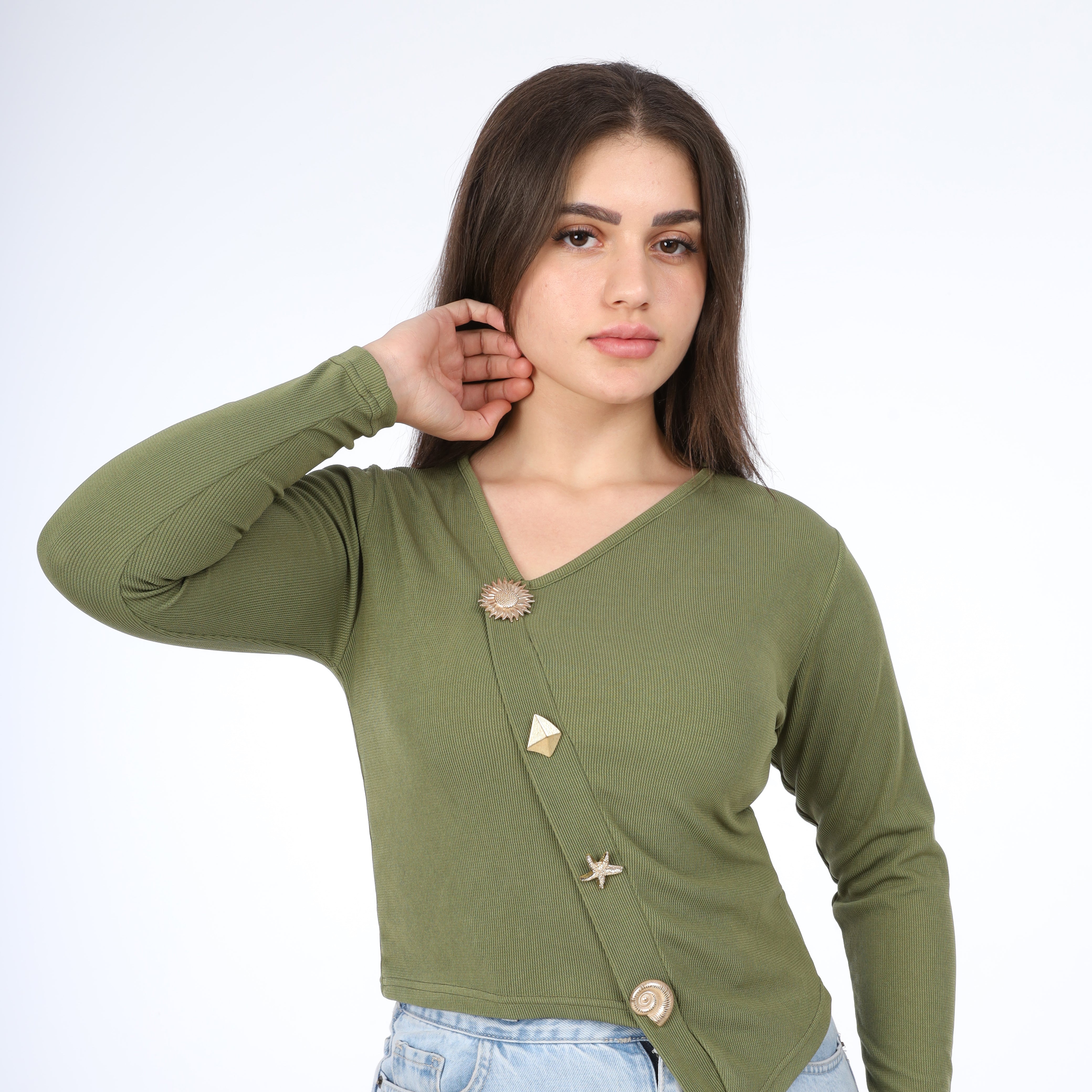 Asymmetric Button Sleeve Top w164871