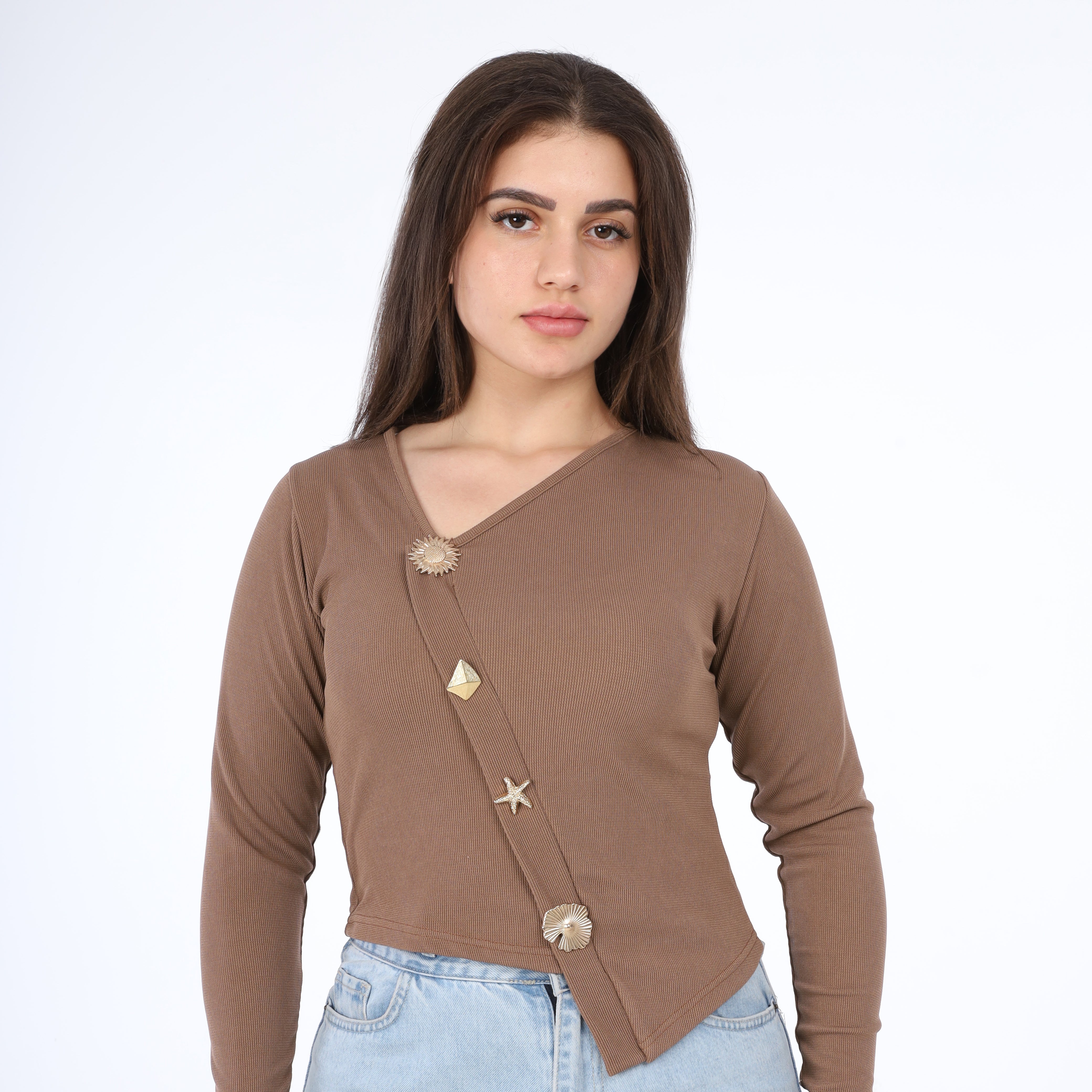 Asymmetric Button Sleeve Top w164871
