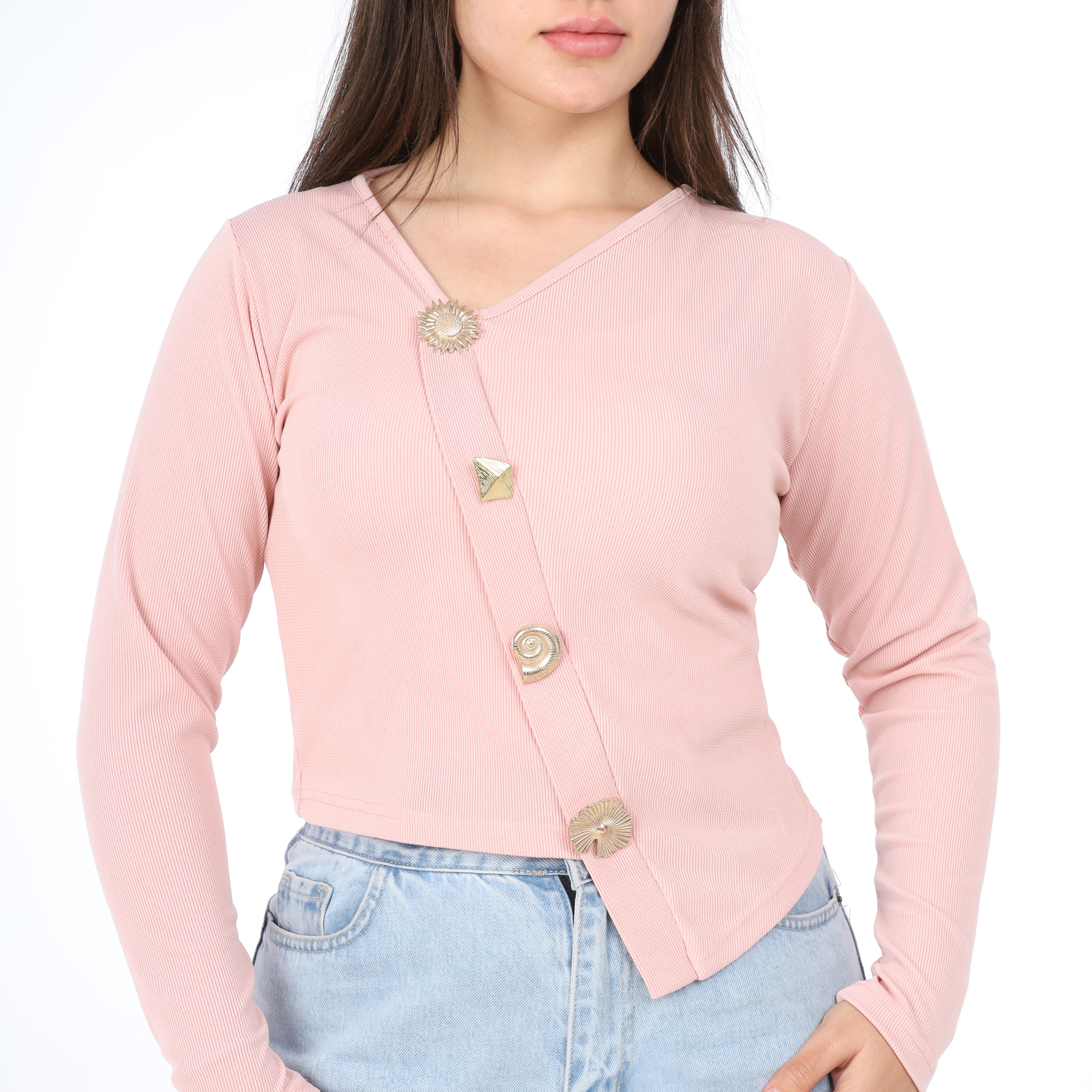 Asymmetric Button Sleeve Top w164871
