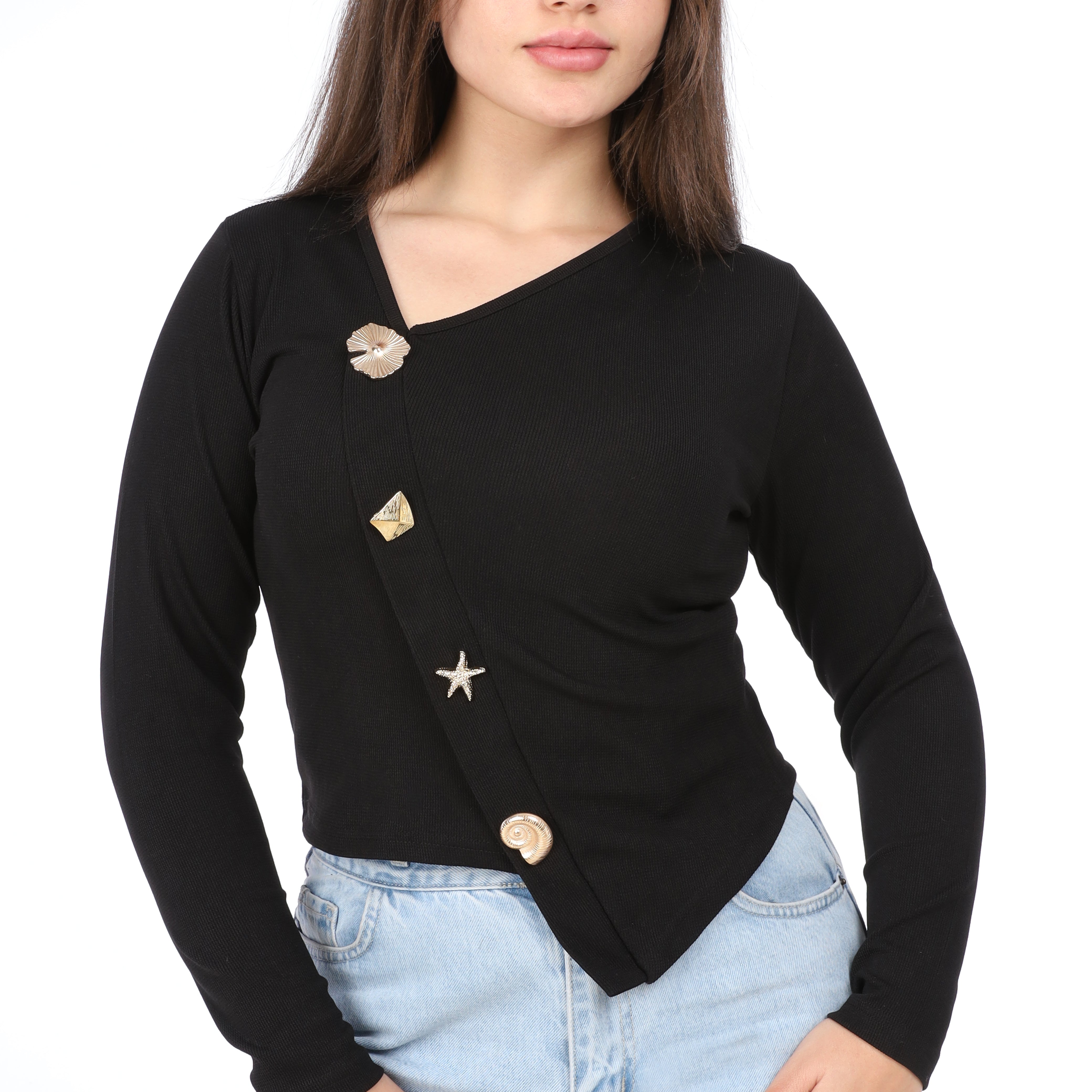 Asymmetric Button Sleeve Top w164871