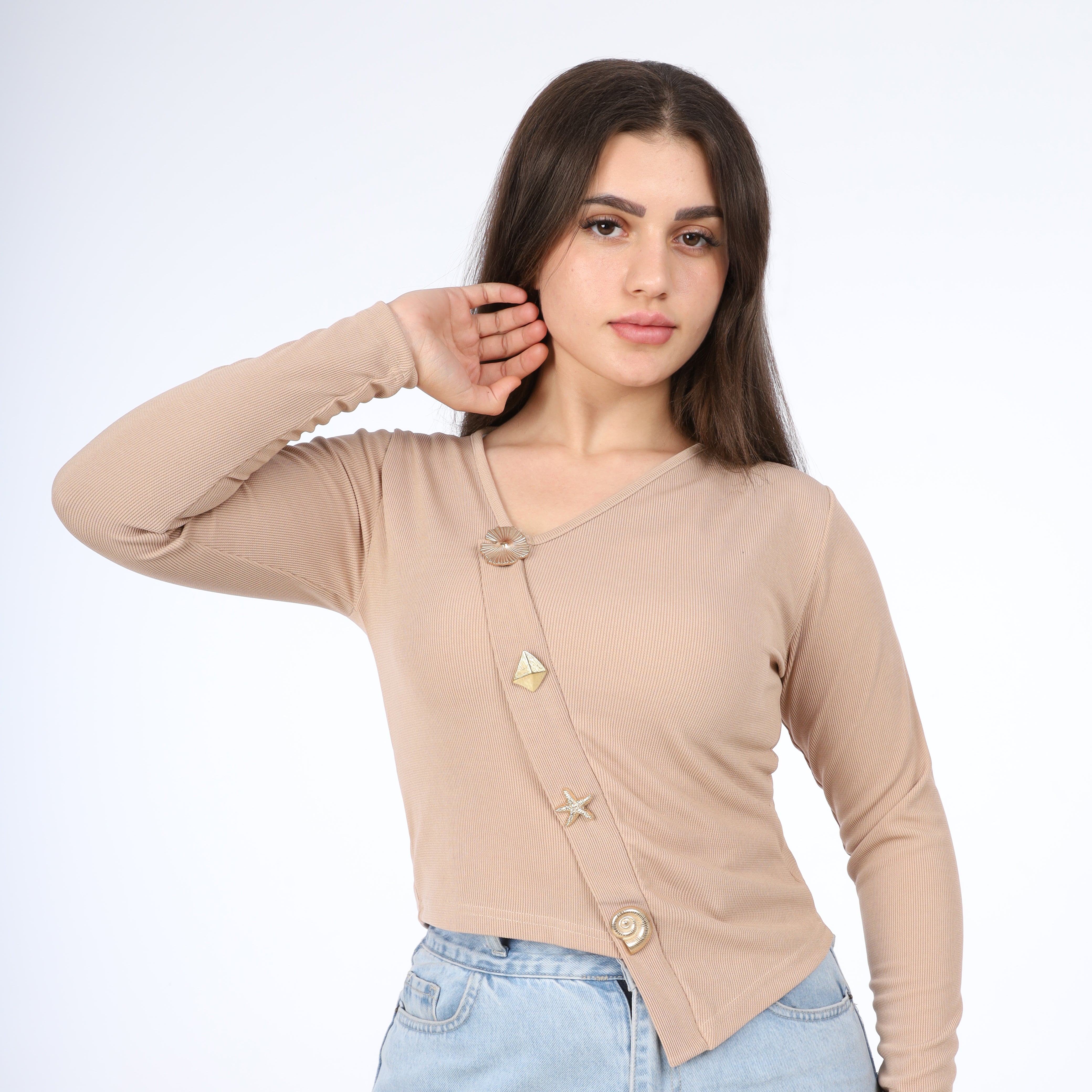 Asymmetric Button Sleeve Top w164871