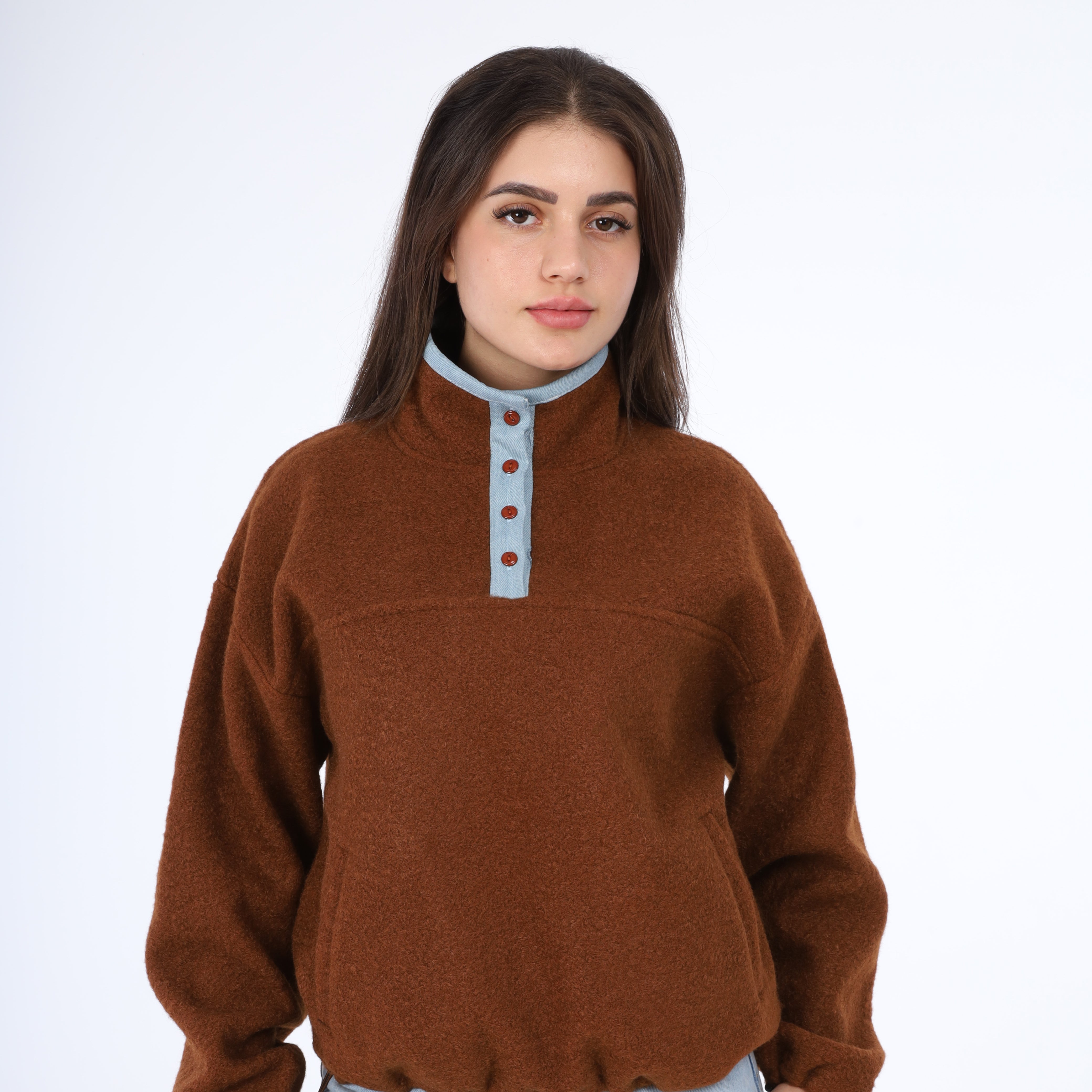 Contrast Button Fleece Pullover w164969