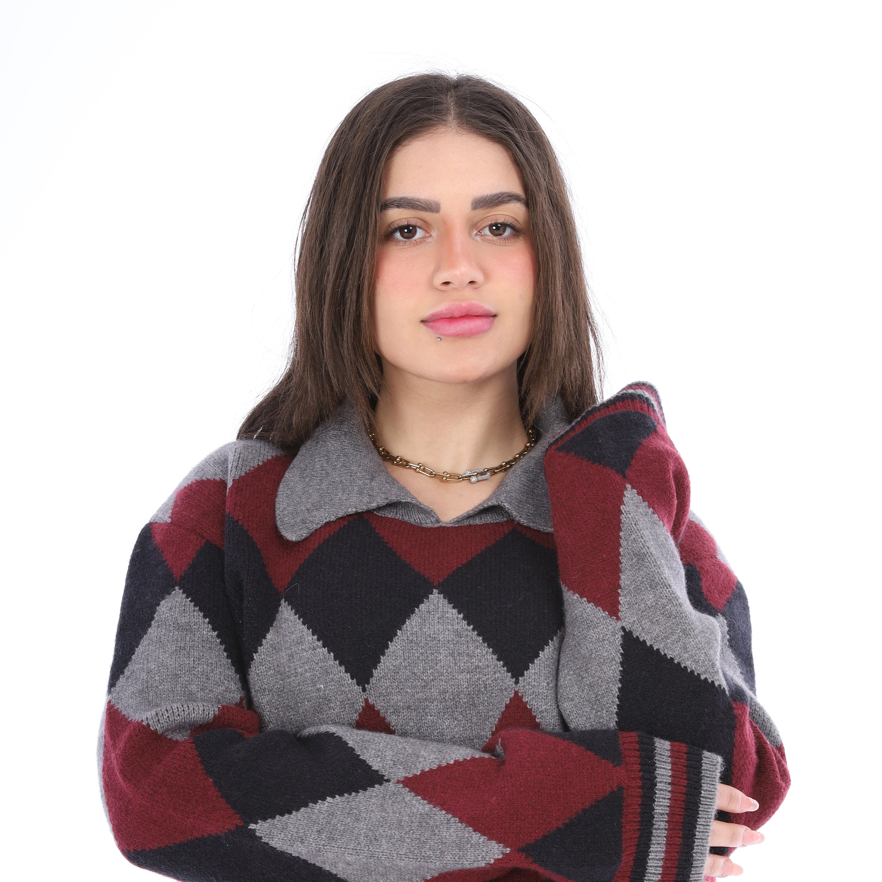 Argyle Pattern Knit Sweater w16542781