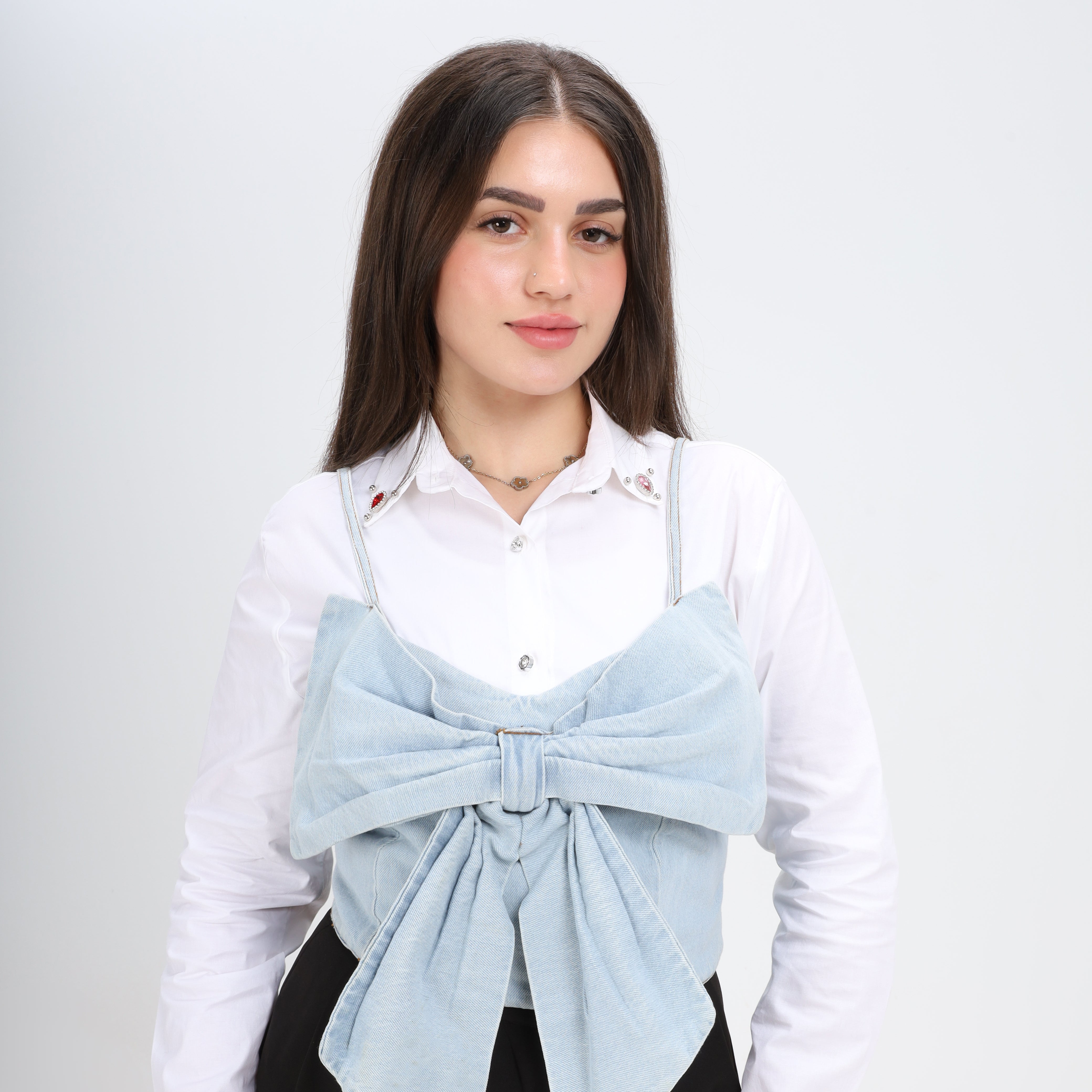 Light Blue Bow Corset Top w16915070