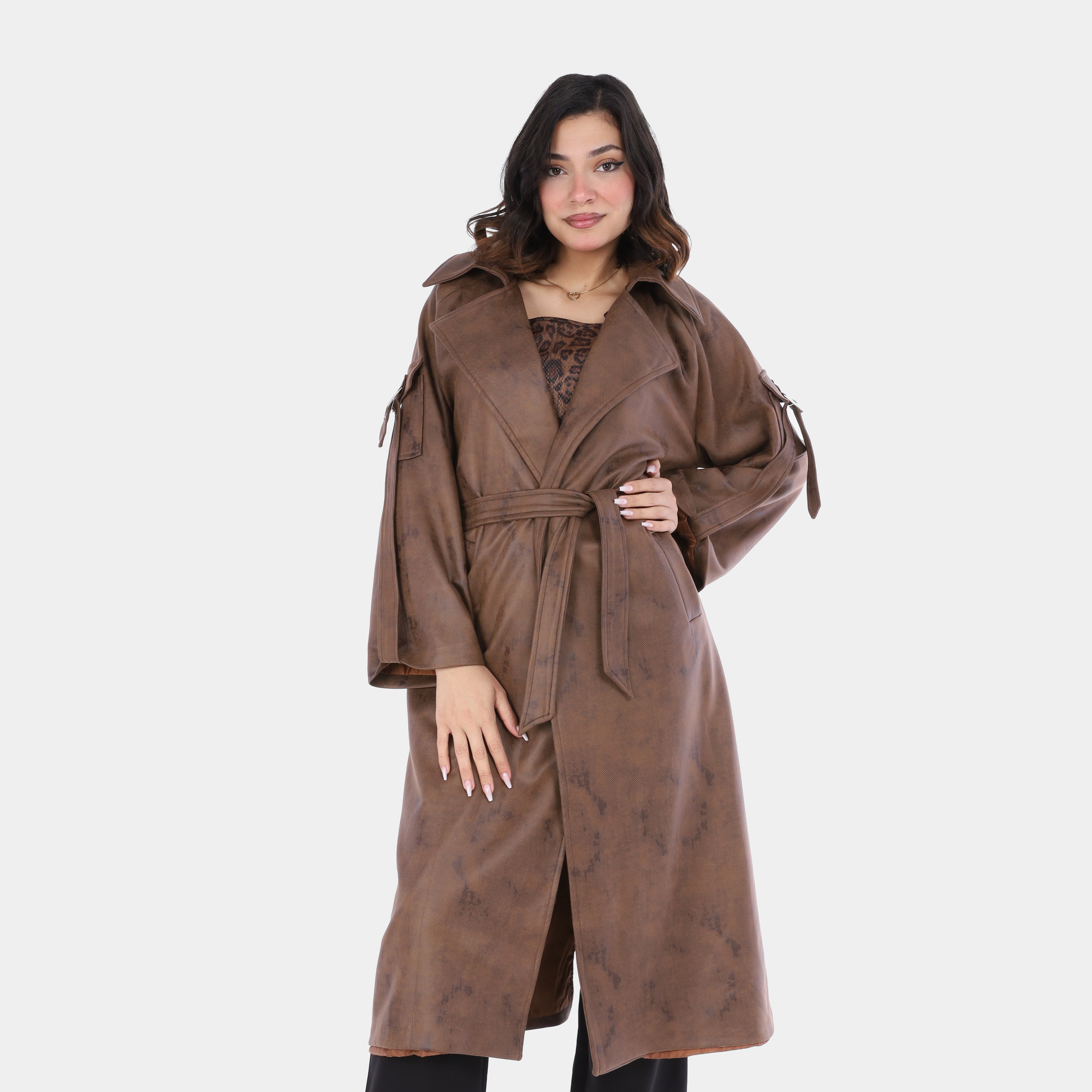 Long Trench Coat with Sleeve Pockets w169177881