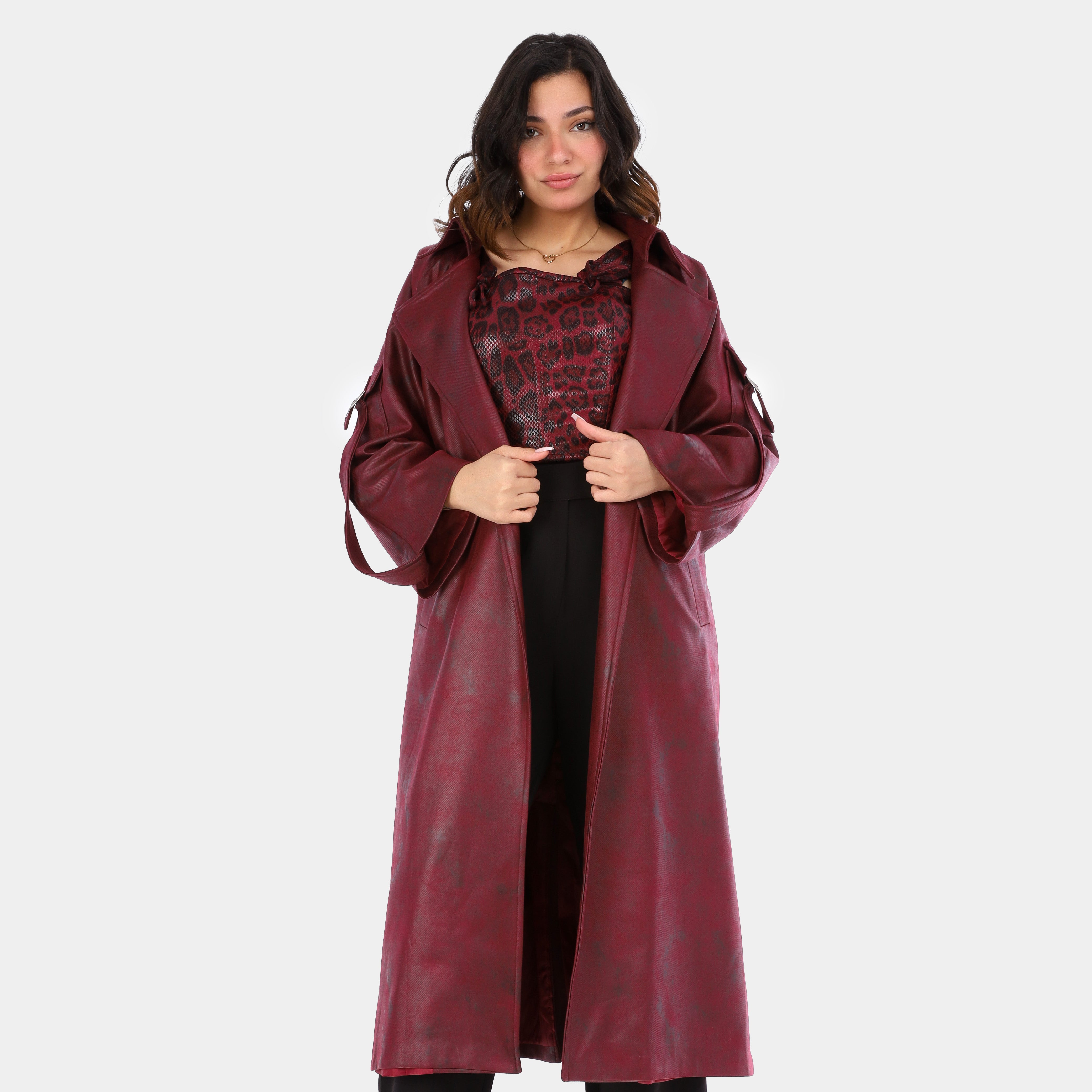 Long Trench Coat with Sleeve Pockets w169177881